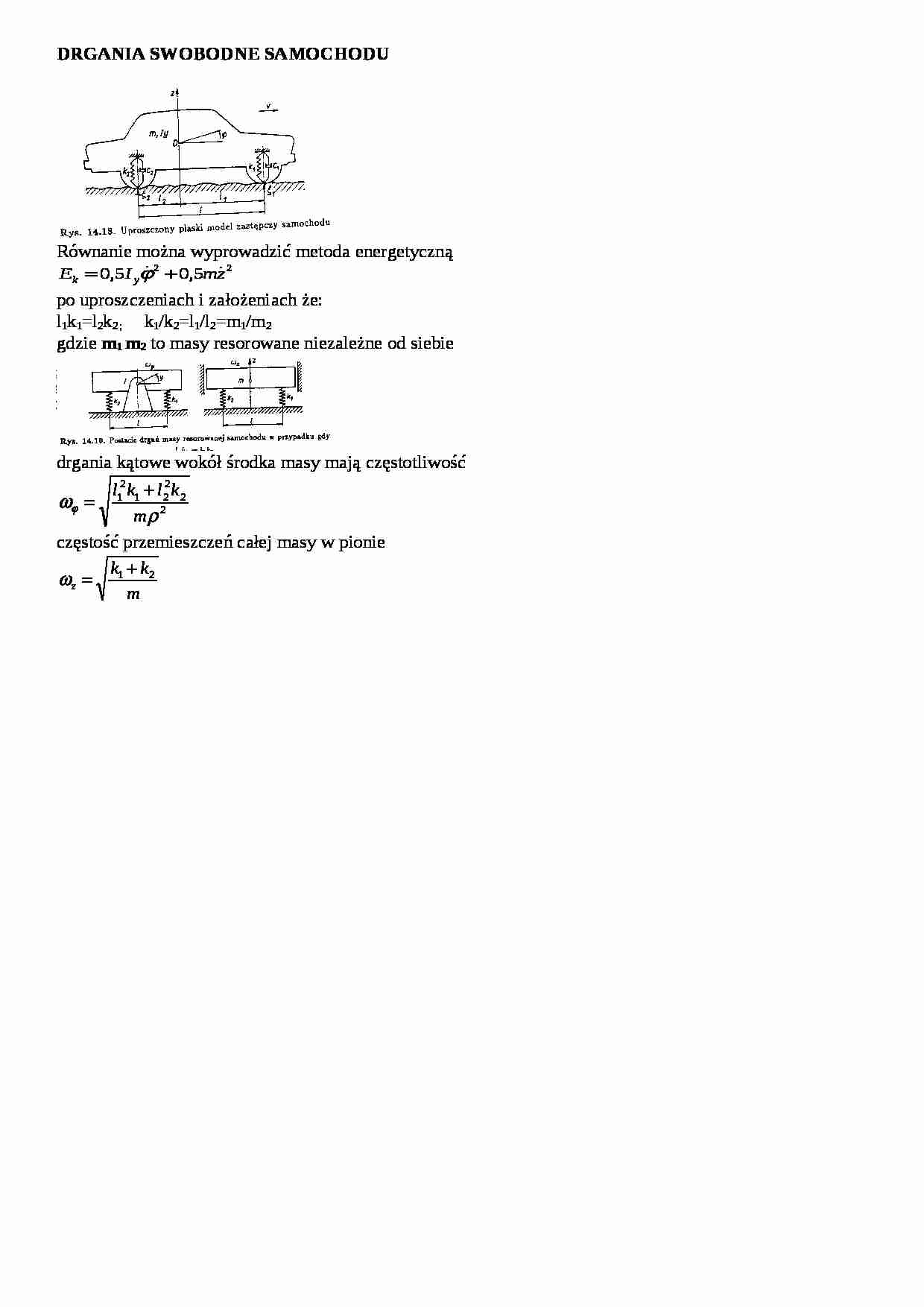 drgania swobodne samochodu - opracowanie - strona 1