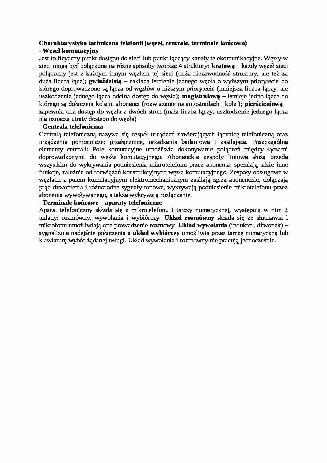 Charakterystyka techniczna telefonii - wykład - strona 1