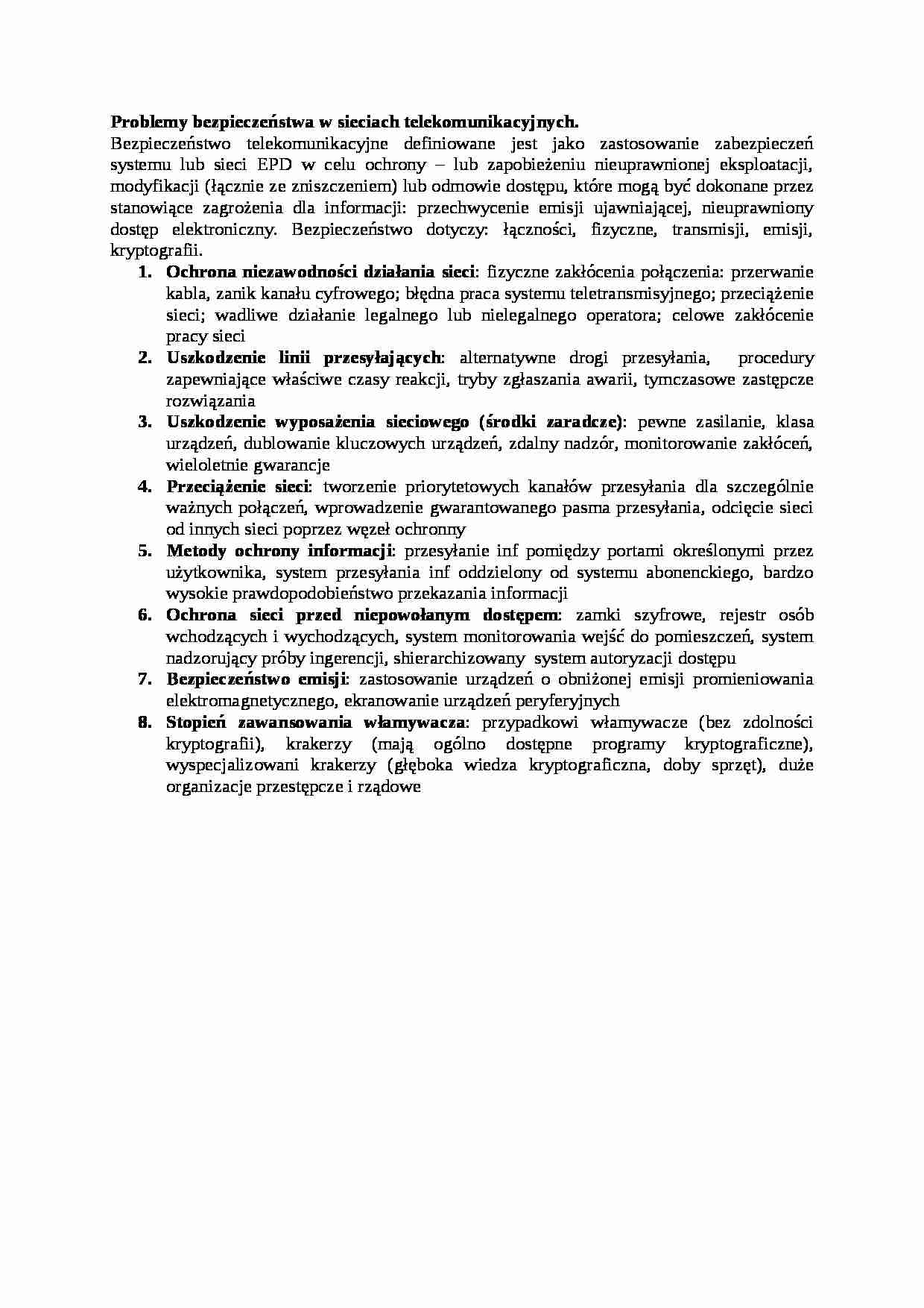 Problemy bezpieczeństwa w sieciach telekomunikacyjnych - wykład - strona 1