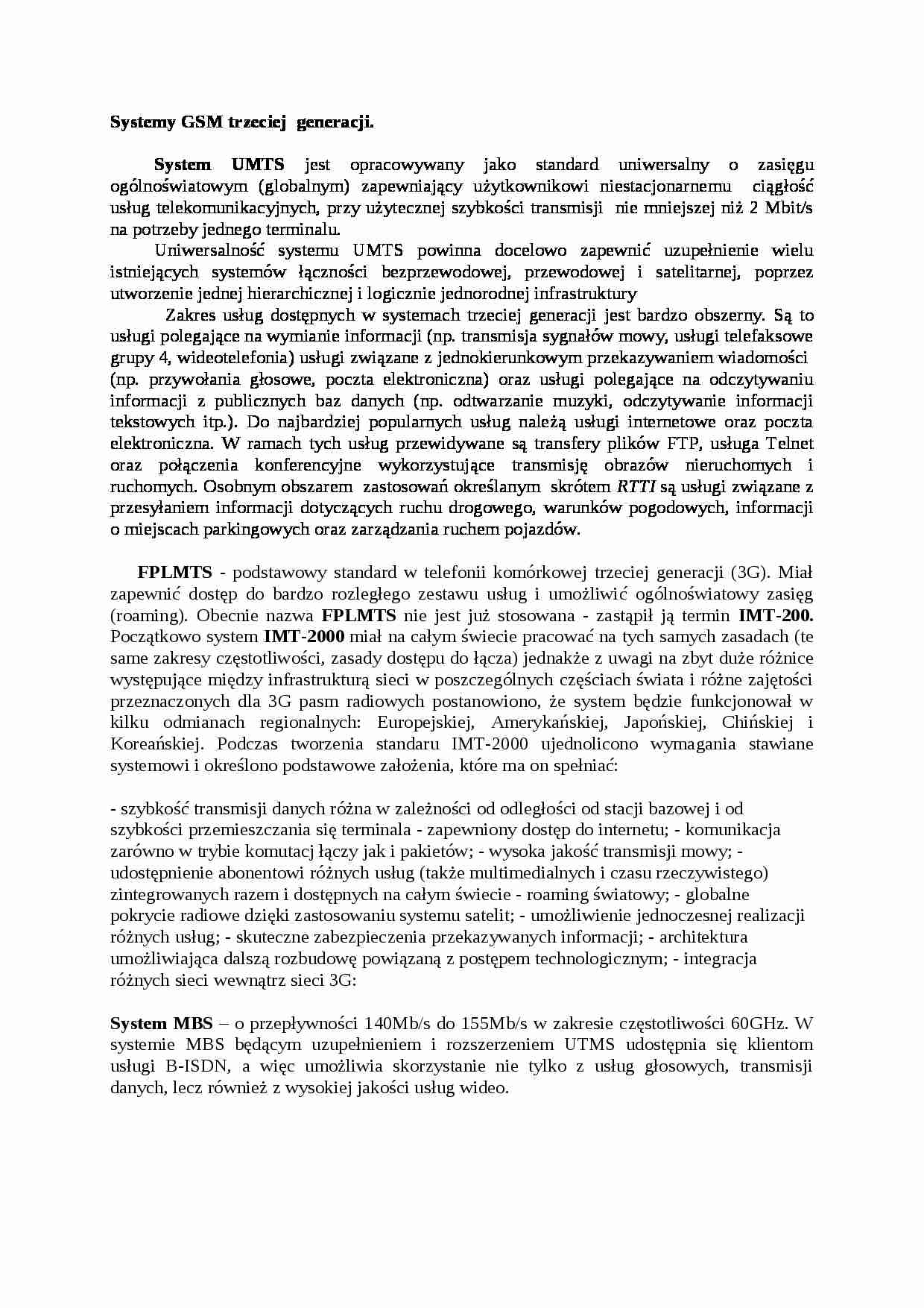 Systemy GSM trzeciej  generacji - wykład - strona 1