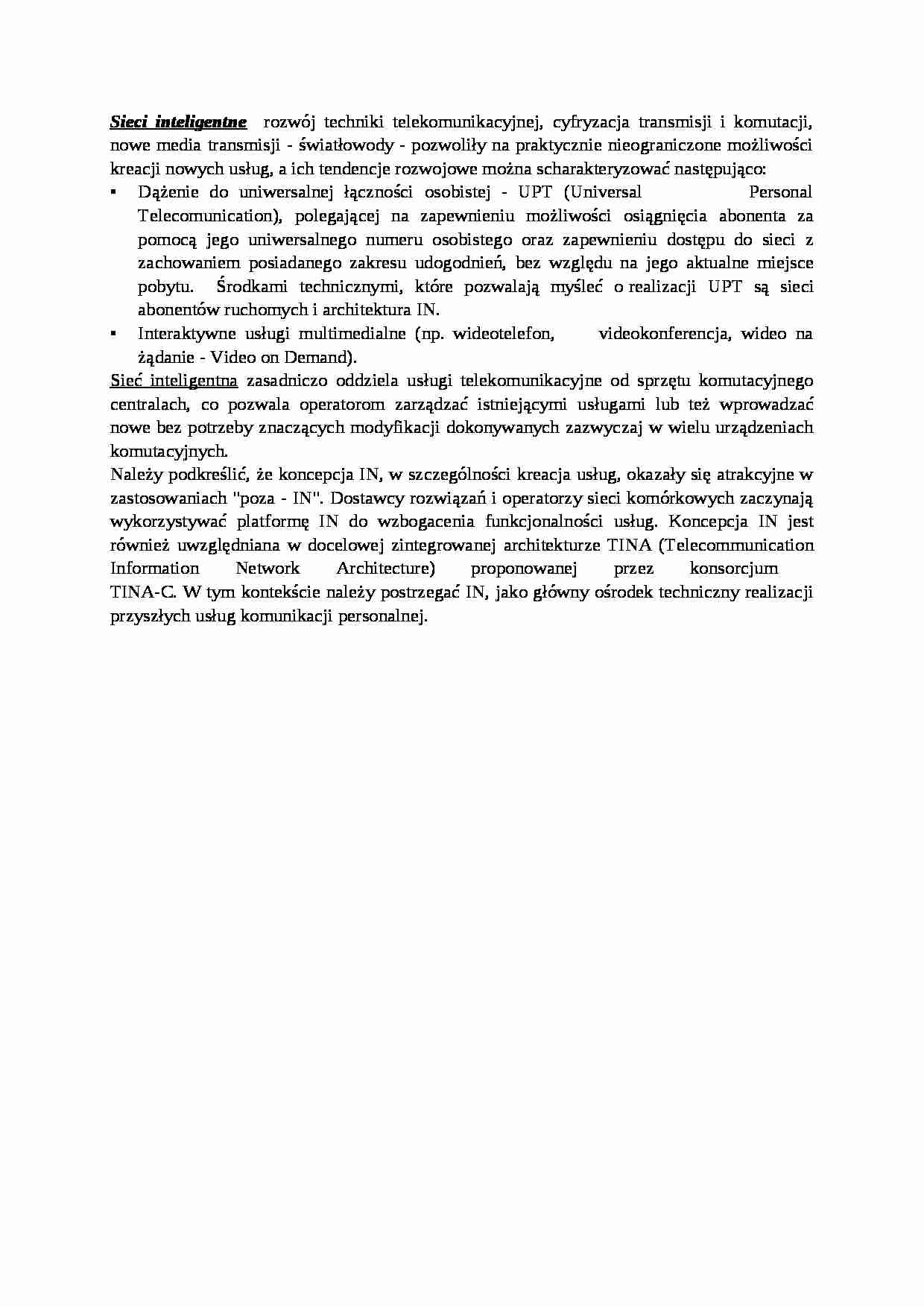 Sieci inteligentne - rozwój techniki telekomunikacyjnej - wykład - strona 1