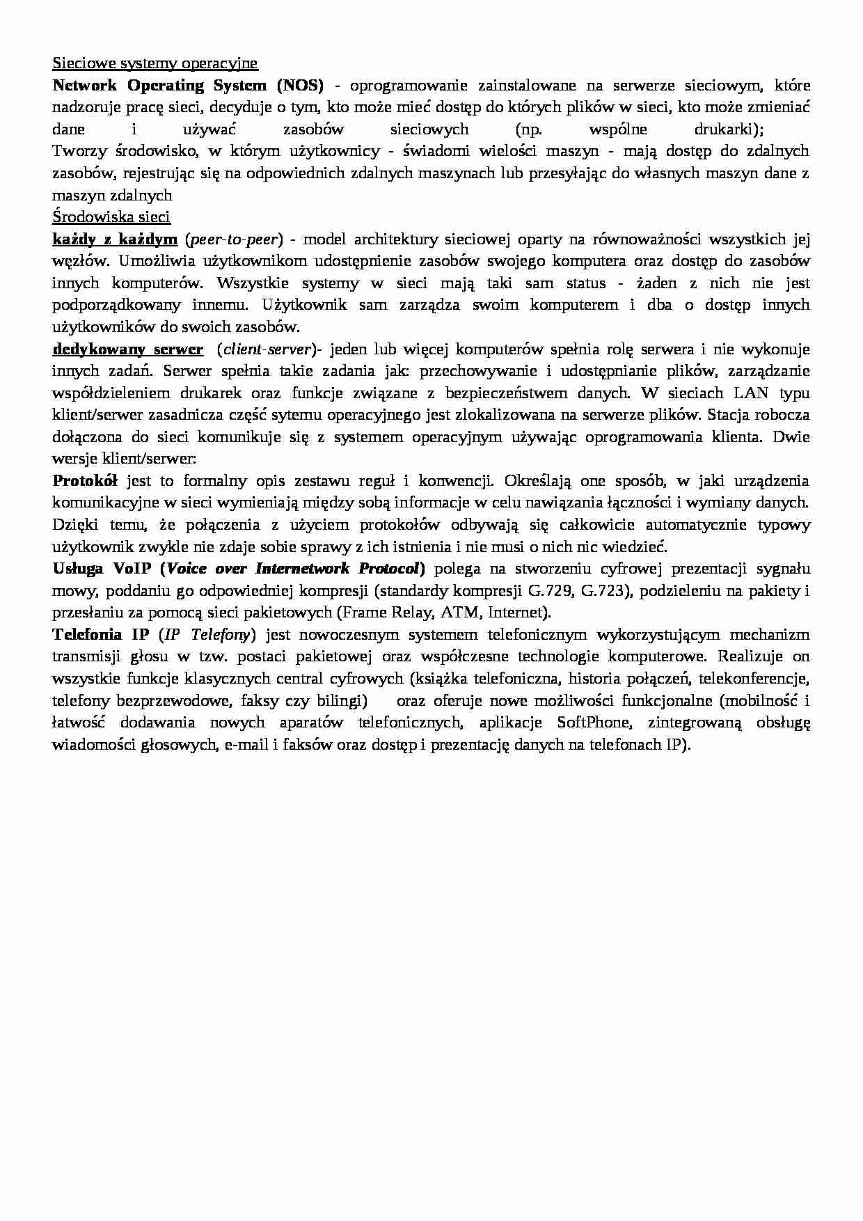 Sieciowe systemy operacyjne - wykład - strona 1