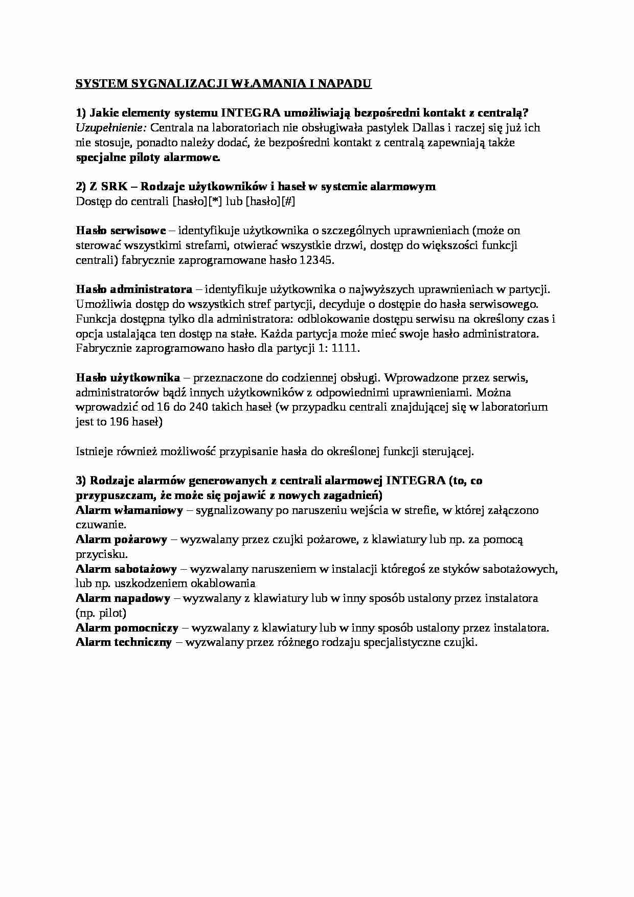 Systemy sygnalizacji włamania i napadu - wykład - strona 1