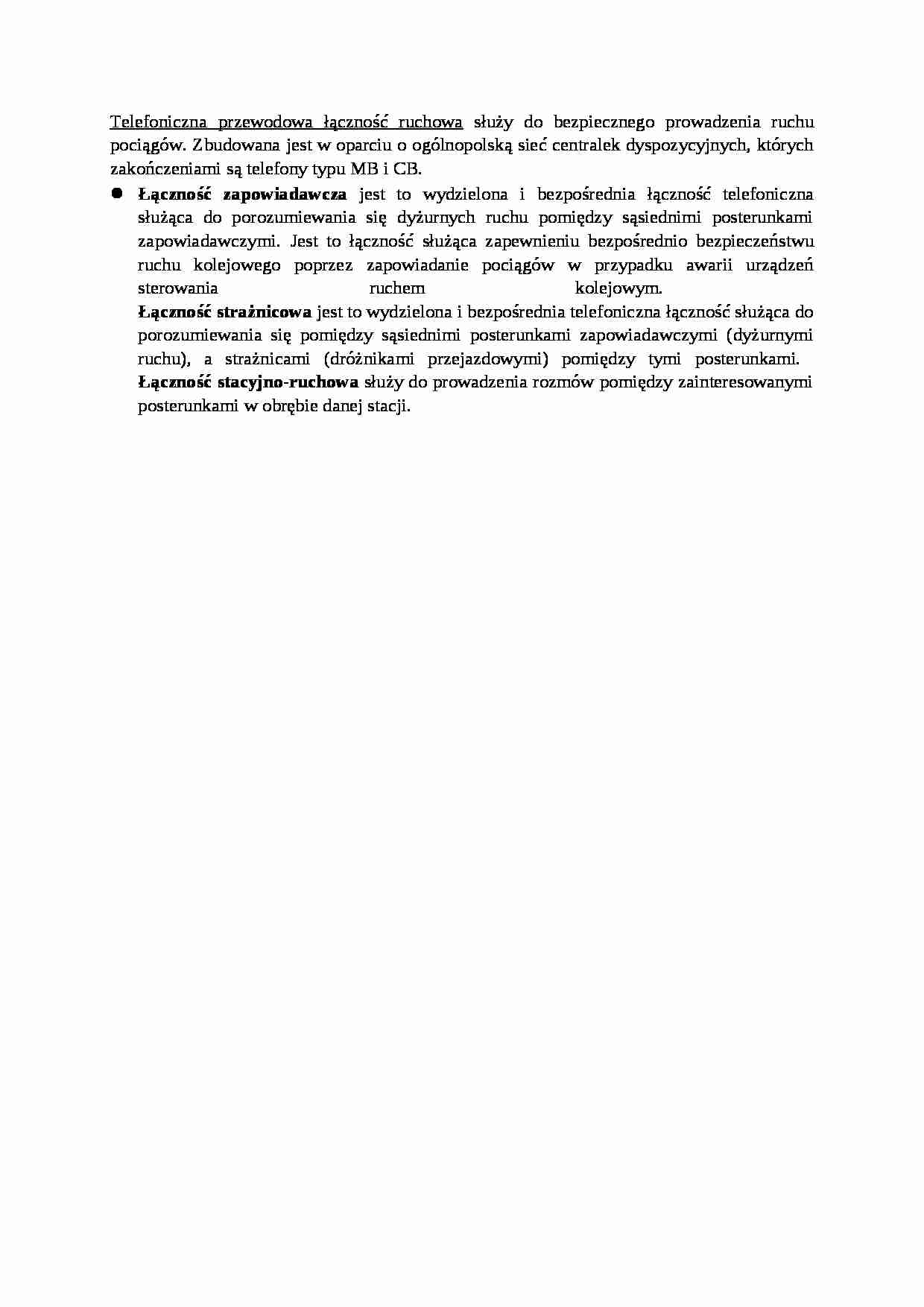 Telefoniczna przewodowa łączność ruchowa - wykład - strona 1