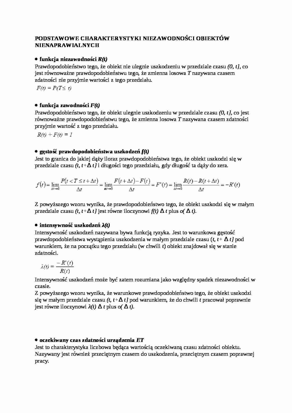 Podstawowe charakterystyki niezawodności obiektów - wykład - strona 1