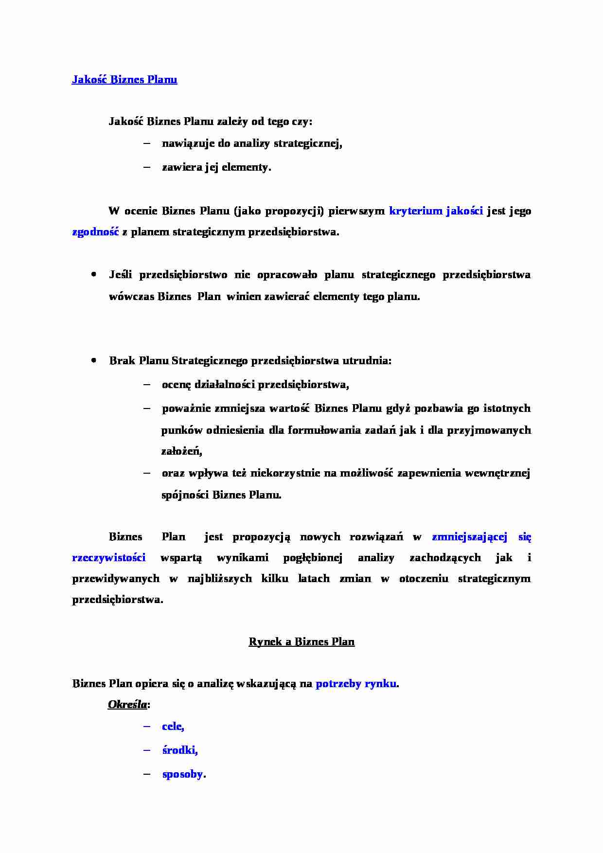 Jakość Biznes Planu - wykład - strona 1