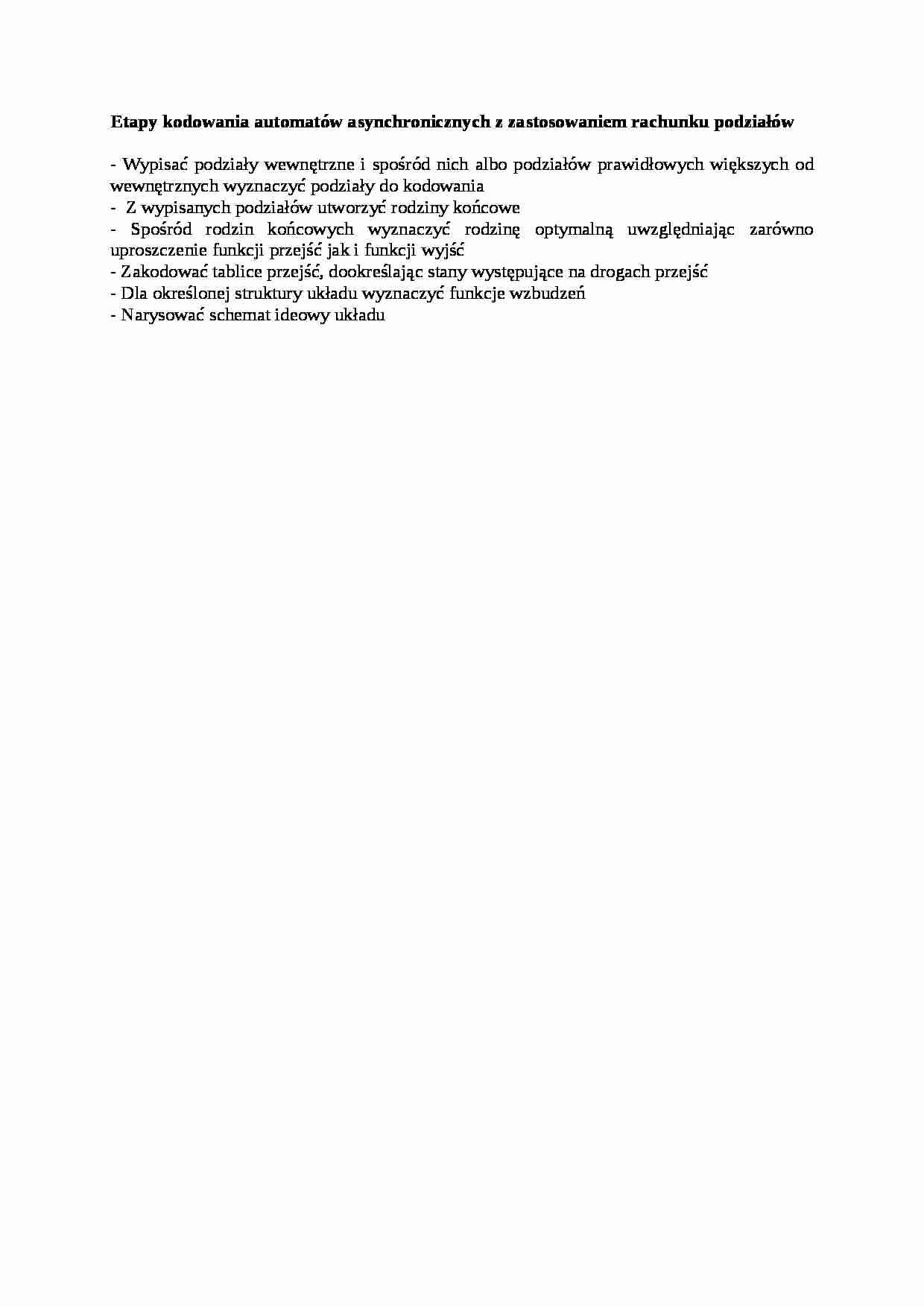 Etapy kodowania automatów asynchronicznych - wykład - strona 1