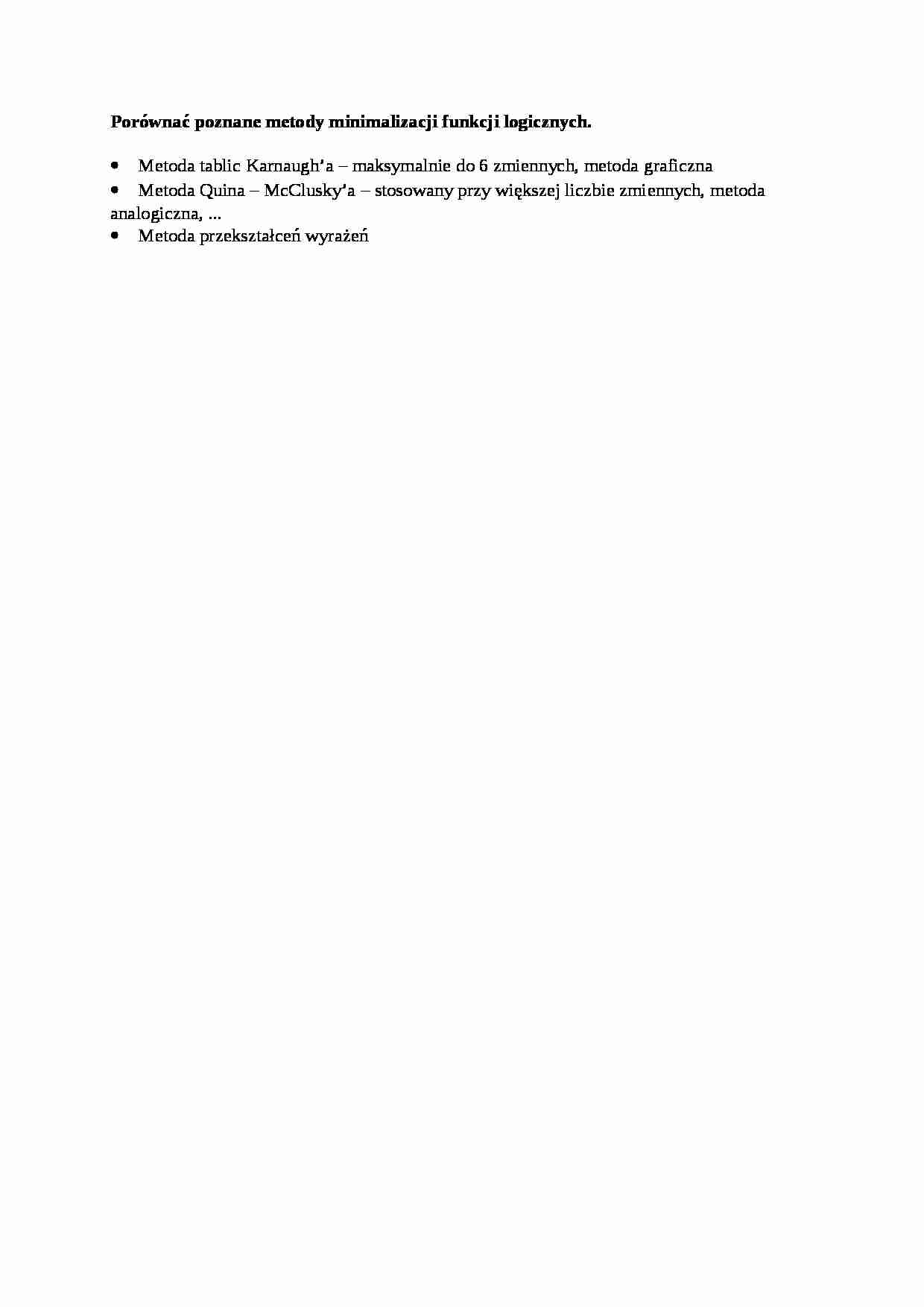Wykład - metody minimalizacji funkcji logicznych - strona 1