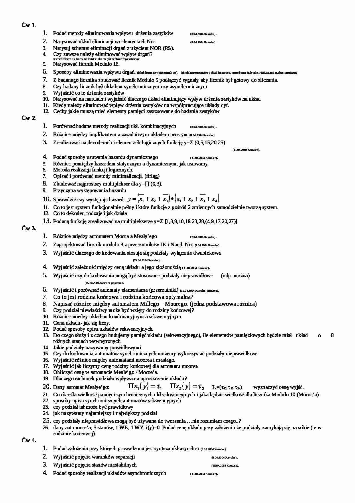 Pytania z laboratorium - technika cyfrowa - strona 1
