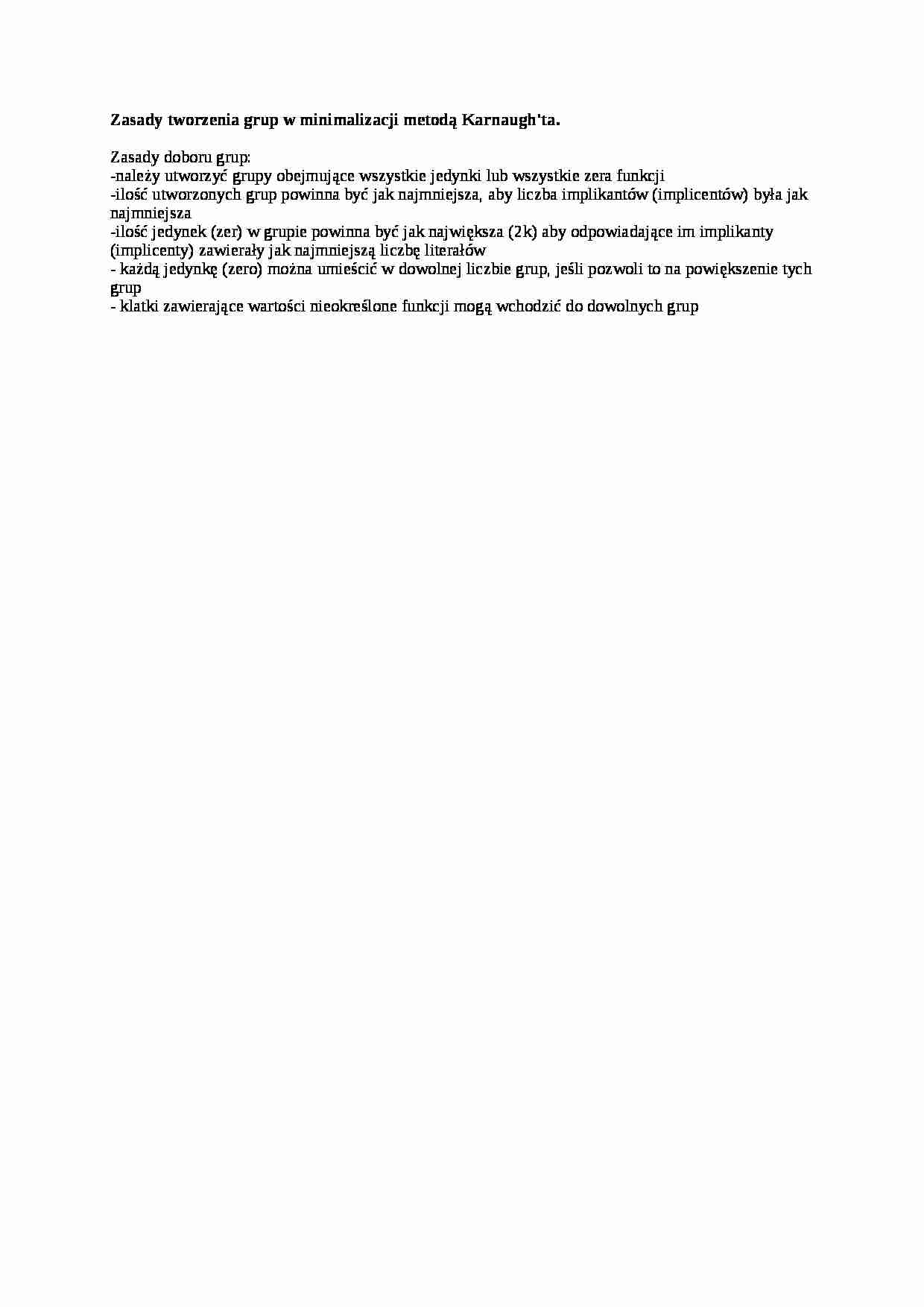 Zasady tworzenia grup w minimalizacji metodą Karnaugh - wykład - strona 1