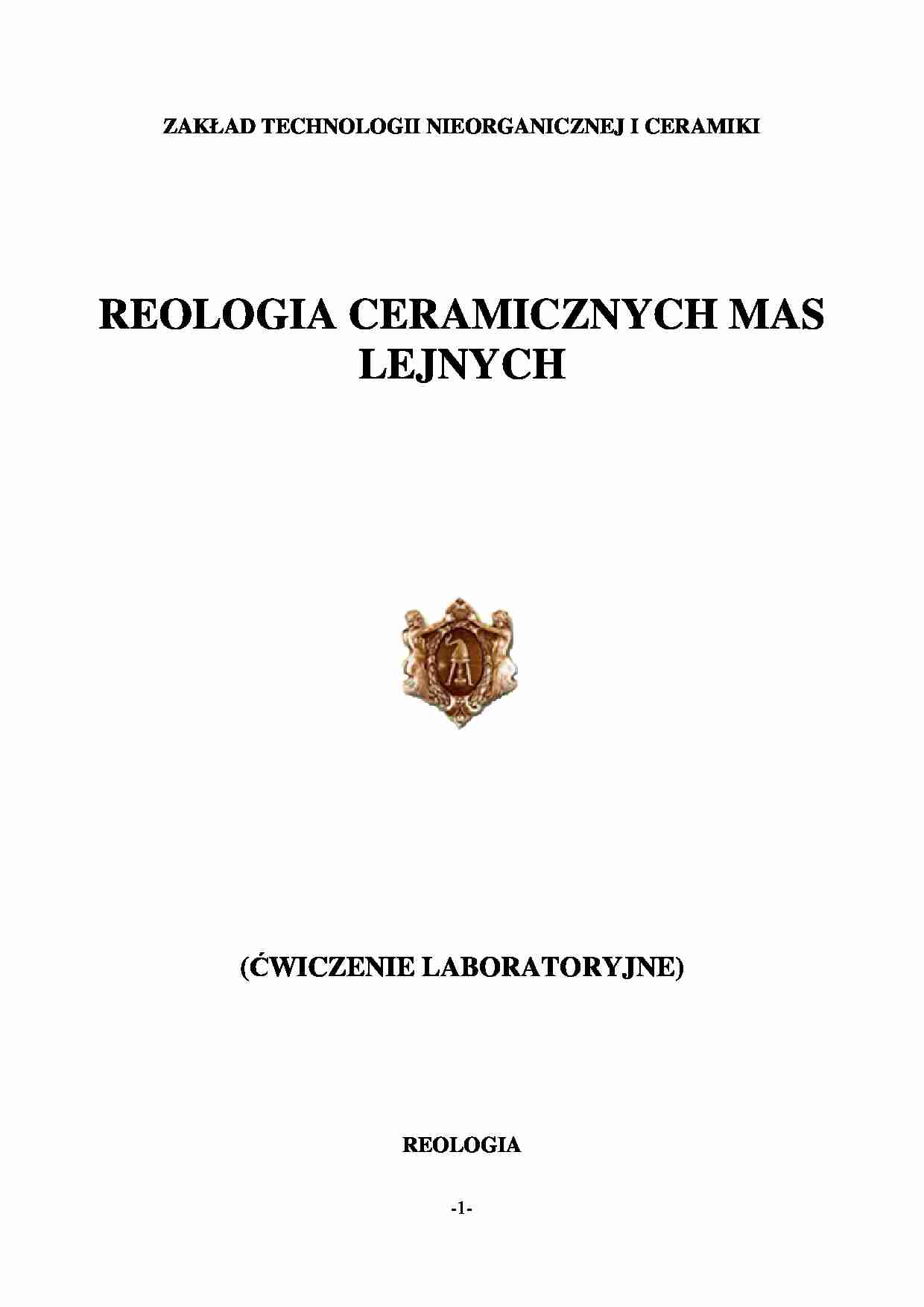 Reologia ceramicznych mas lejnych-ćwiczenia - strona 1