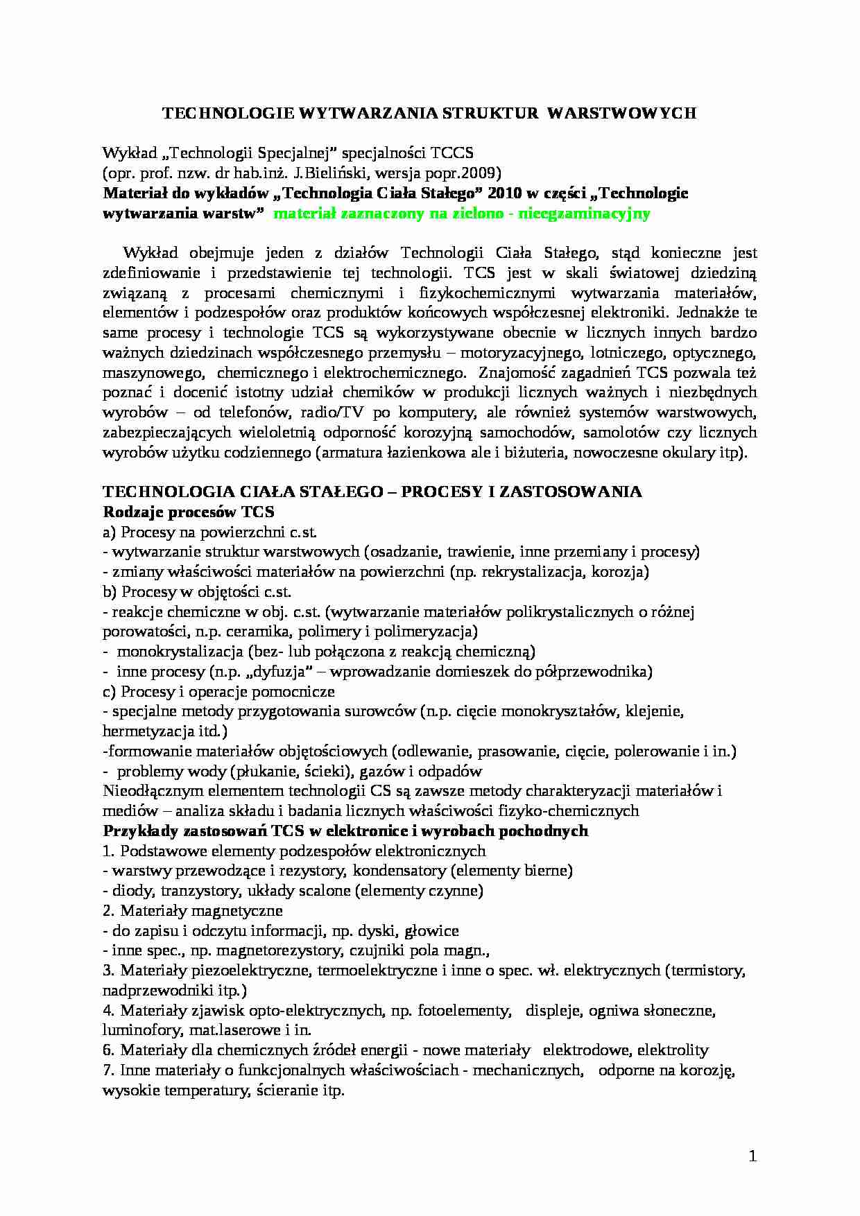 Technologie wytwarzania struktur warstwowych-opracowanie - strona 1