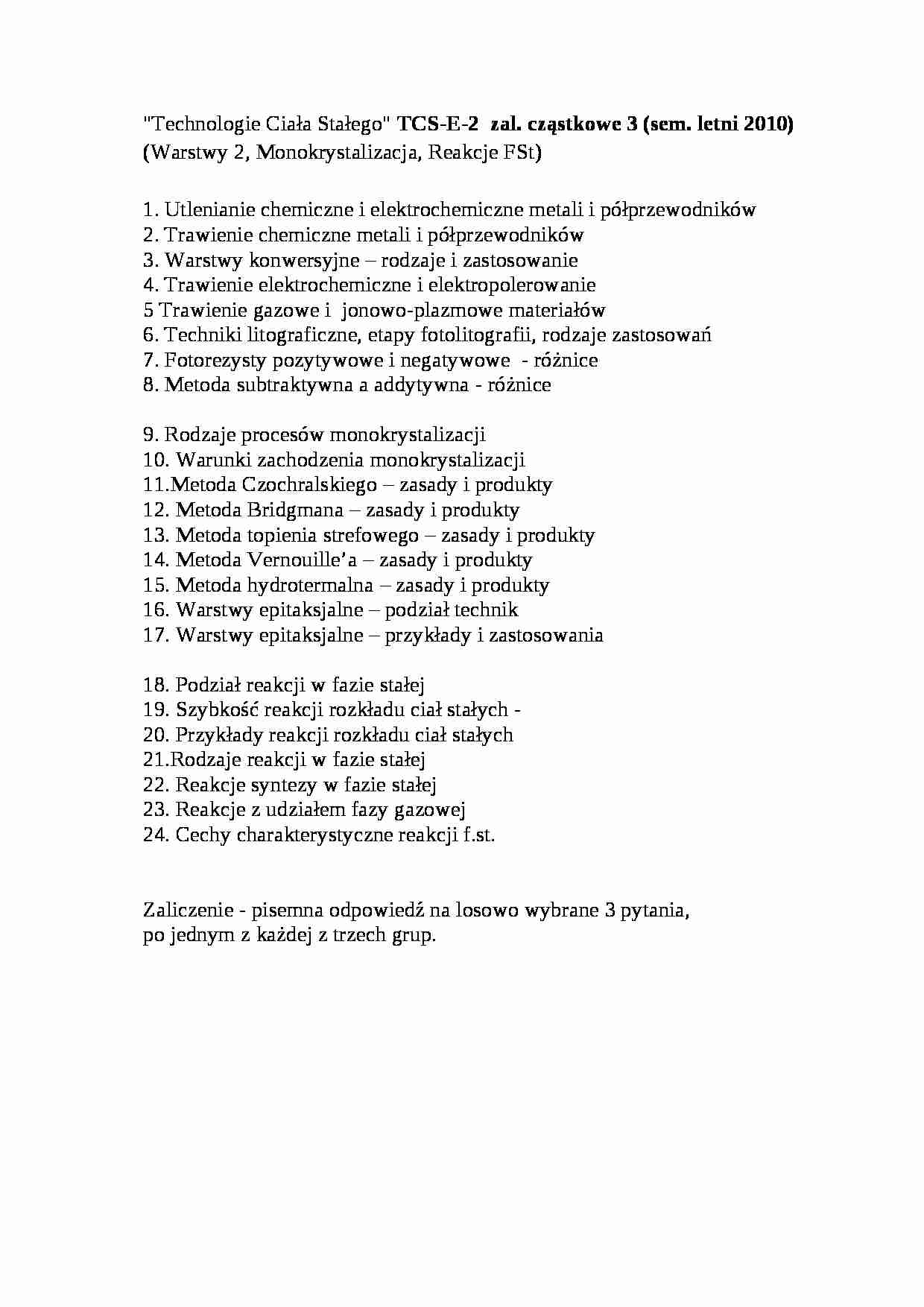 Technologie Ciała Stałego TCS-E-2 zal. cząstkowe 3 (sem. letni 2010) - strona 1