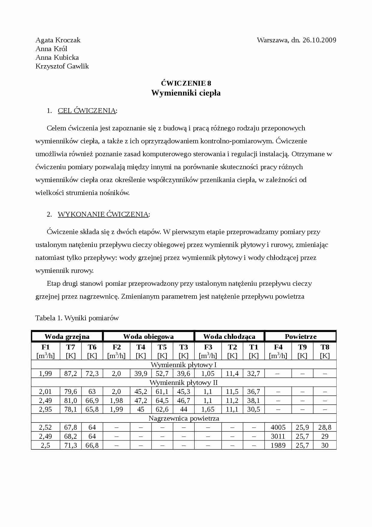 Wymienniki ciepła-sprawozdanie - strona 1