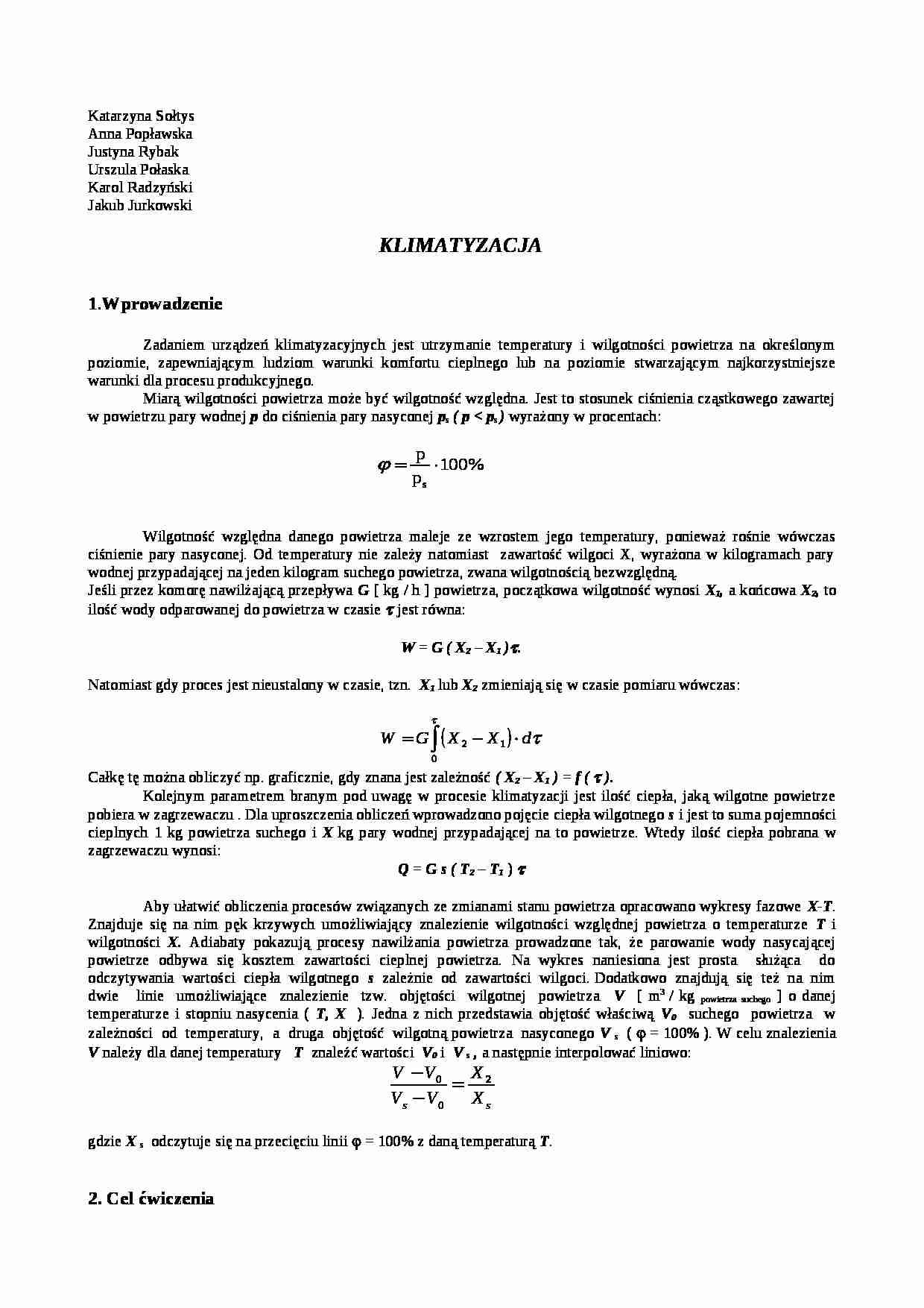 Klimatyzacja-sprawozdanie - Wilgotność względna - strona 1