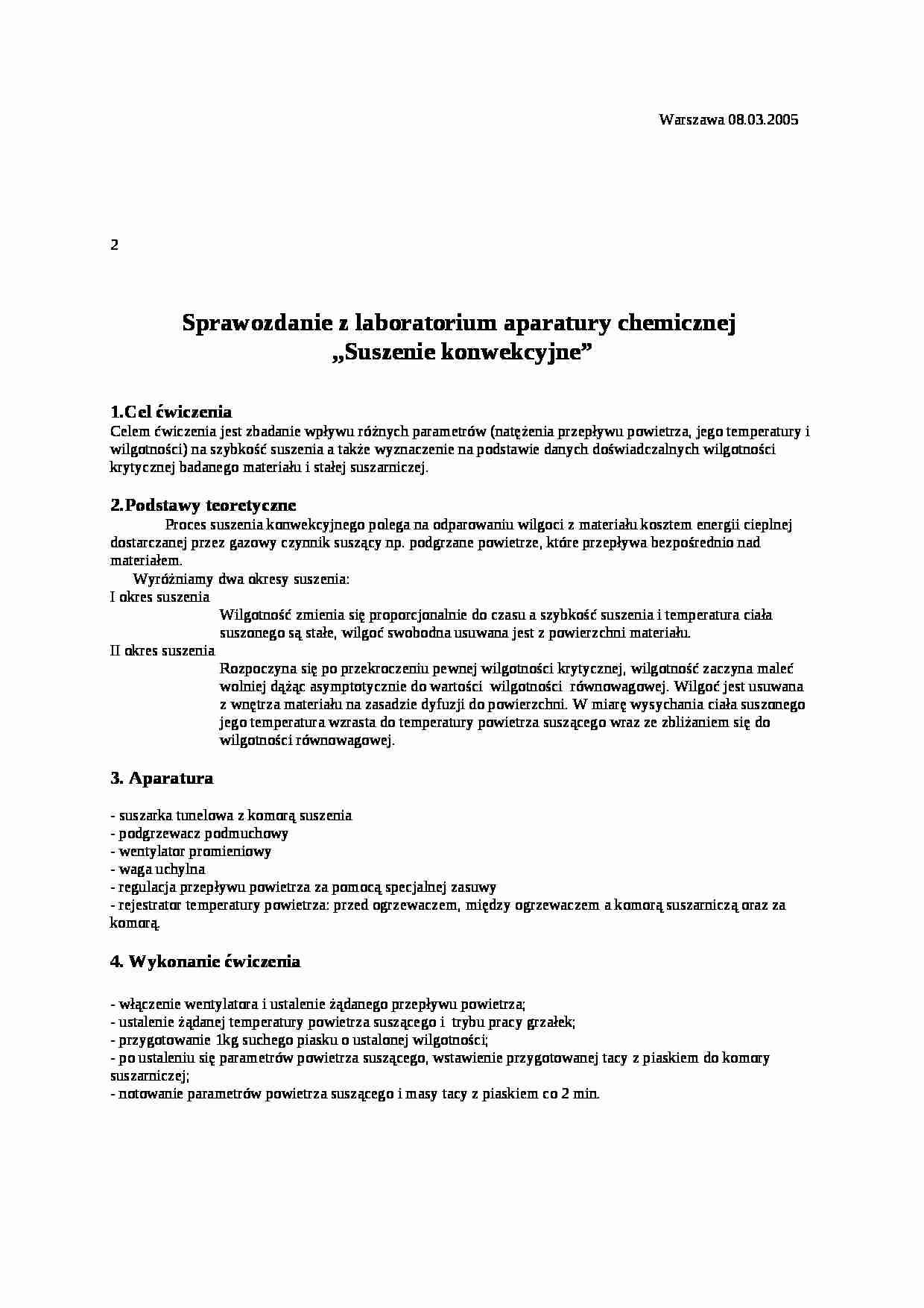 Suszenie konwekcyjne-sprawozdanie - strona 1