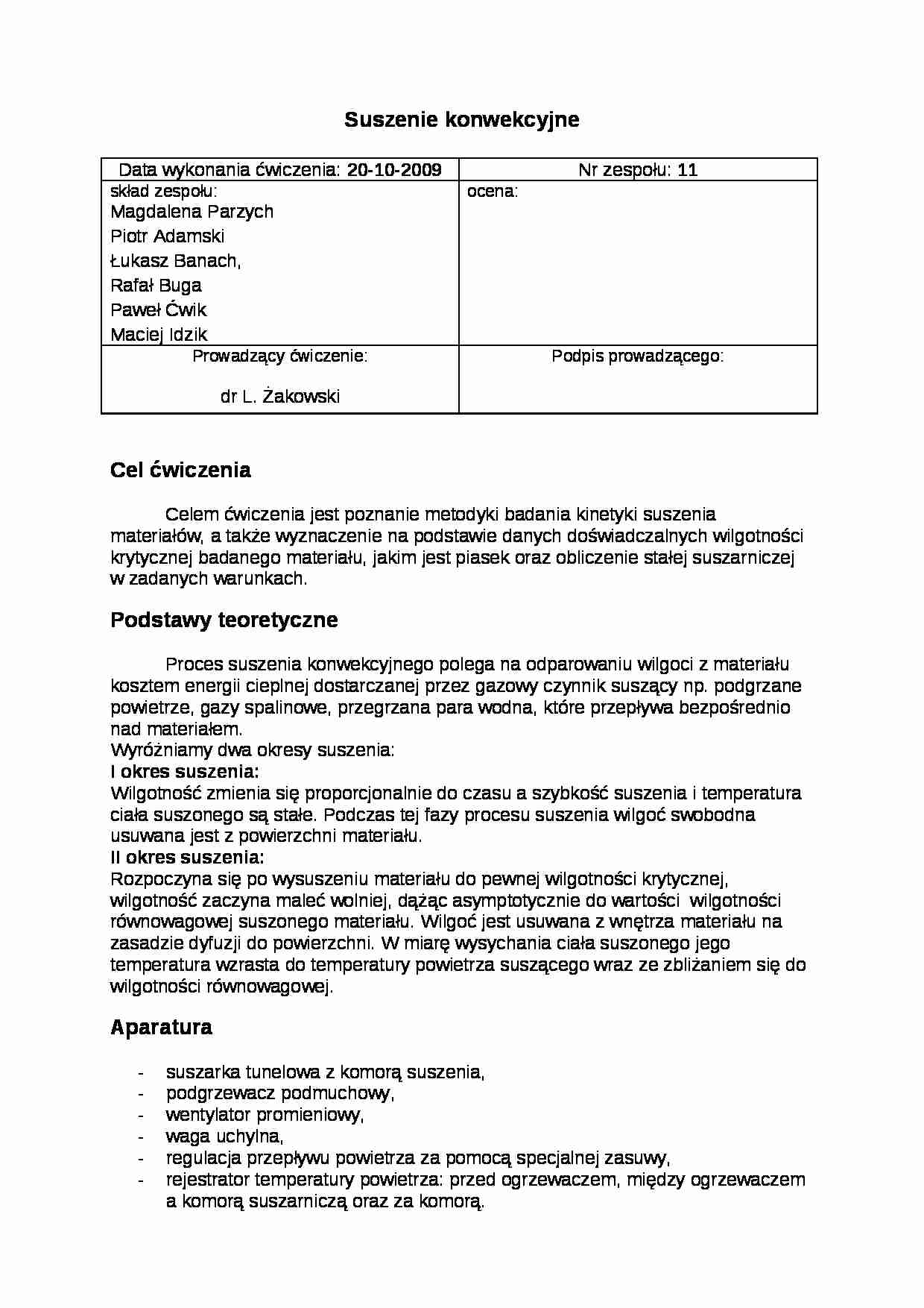 Suszenie konwekcyjne-sprawozdanie - strona 1