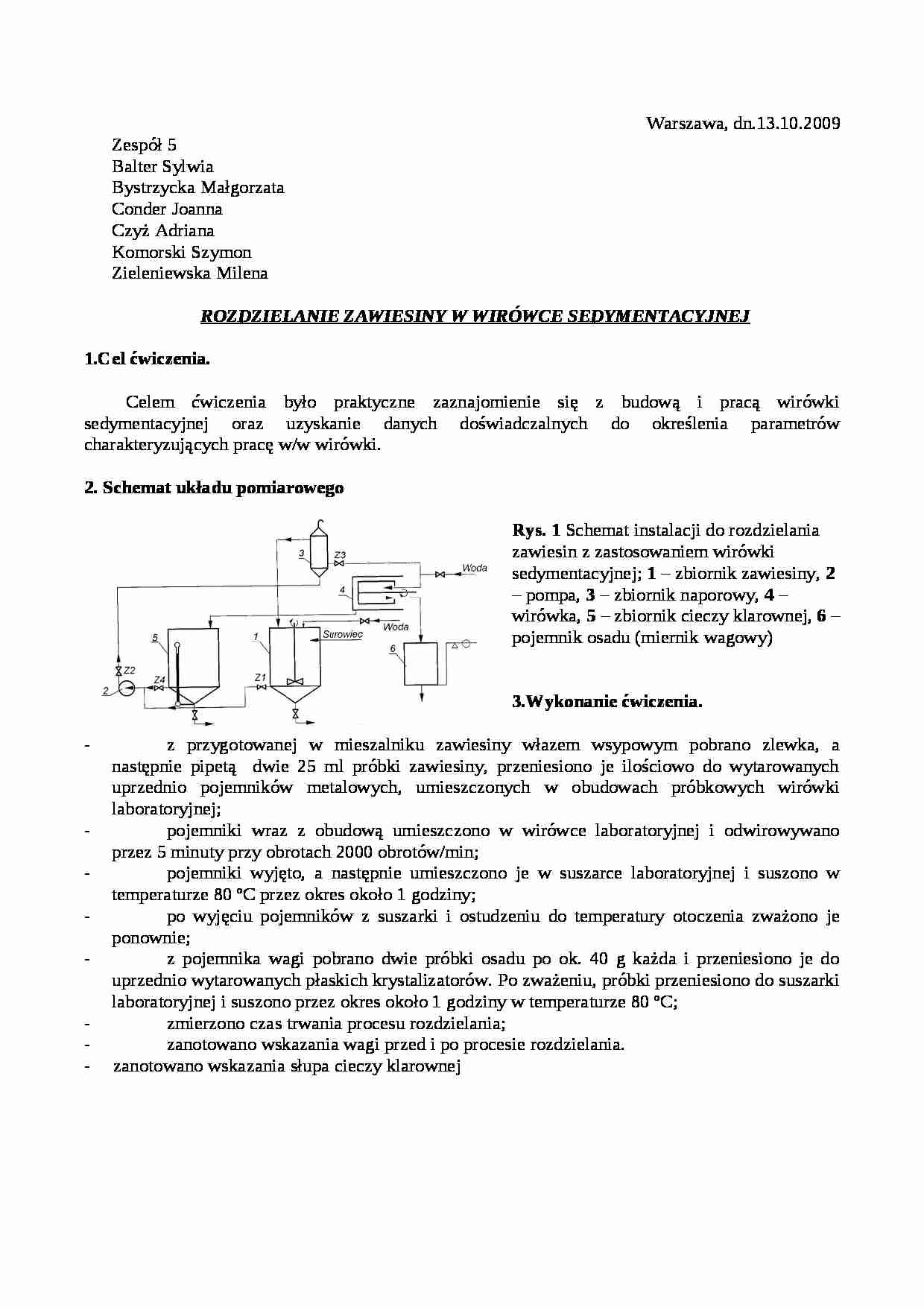 Rozdzielanie zawiesiny w wirówce sedymentacyjnej-ćwiczenia - strona 1