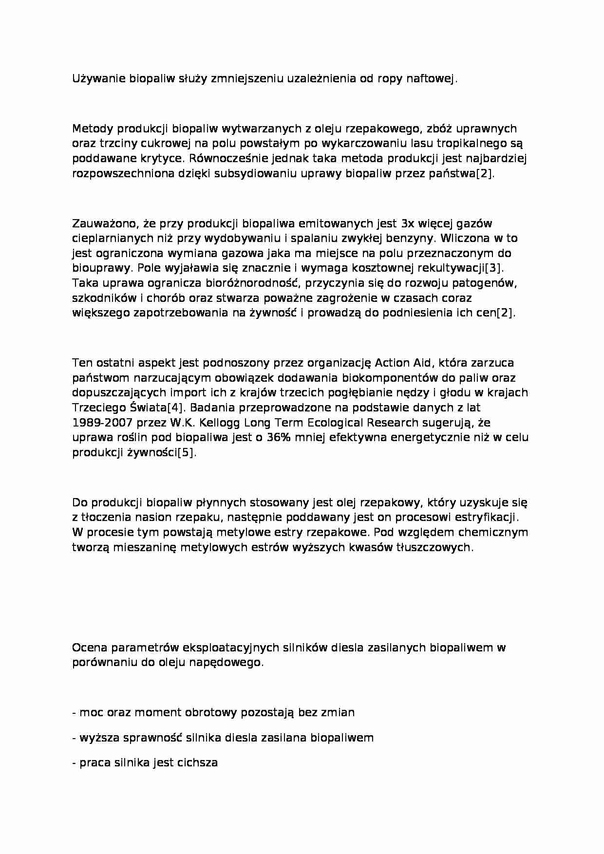 Używanie biopaliw-opracowanie - strona 1