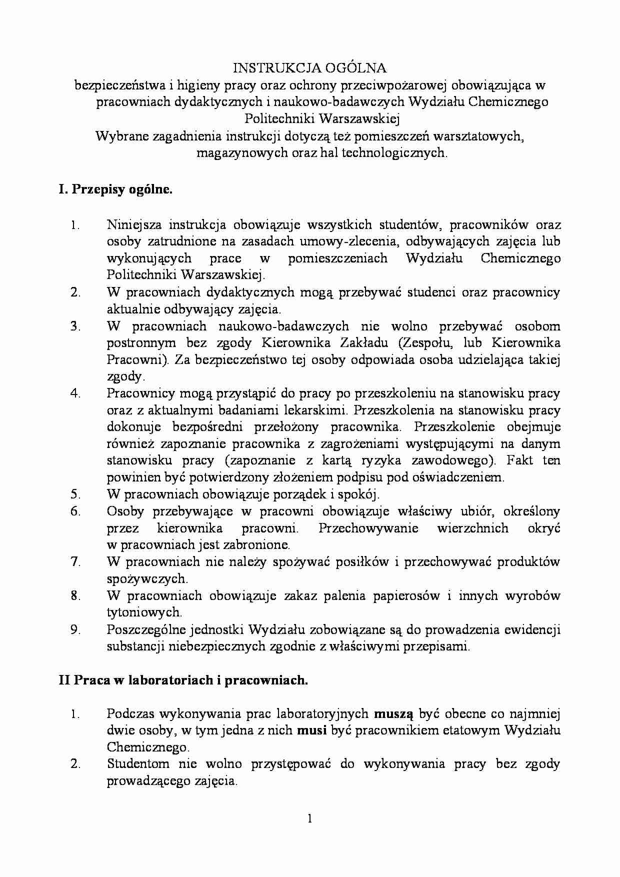 Instrukcja ogólna BHP-opracowanie - strona 1