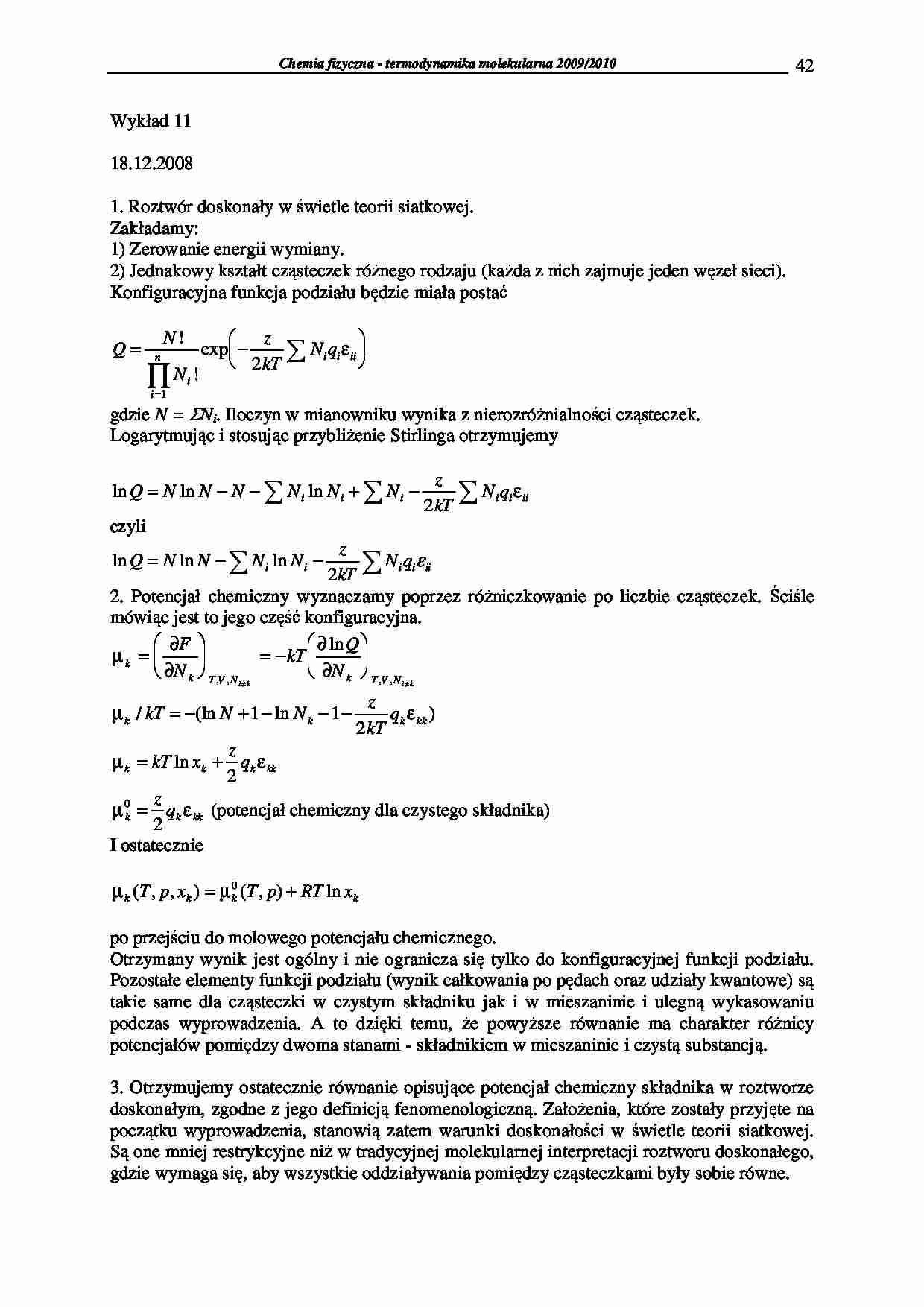 Chemia fizyczna - termodynamika molekularna 2009/2010-wykłady3 - strona 1