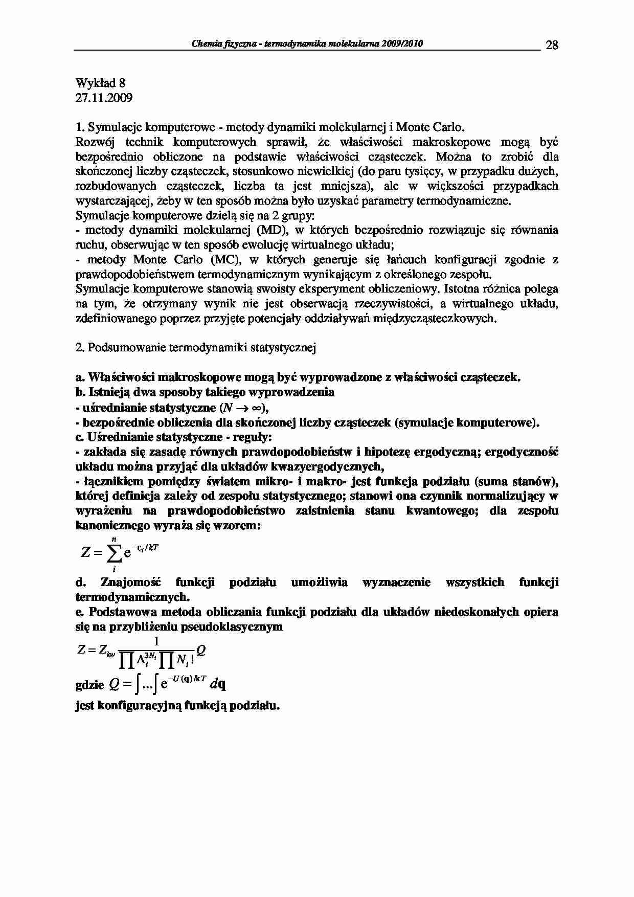 Chemia fizyczna - termodynamika molekularna 2009/2010-wykłady12 - strona 1