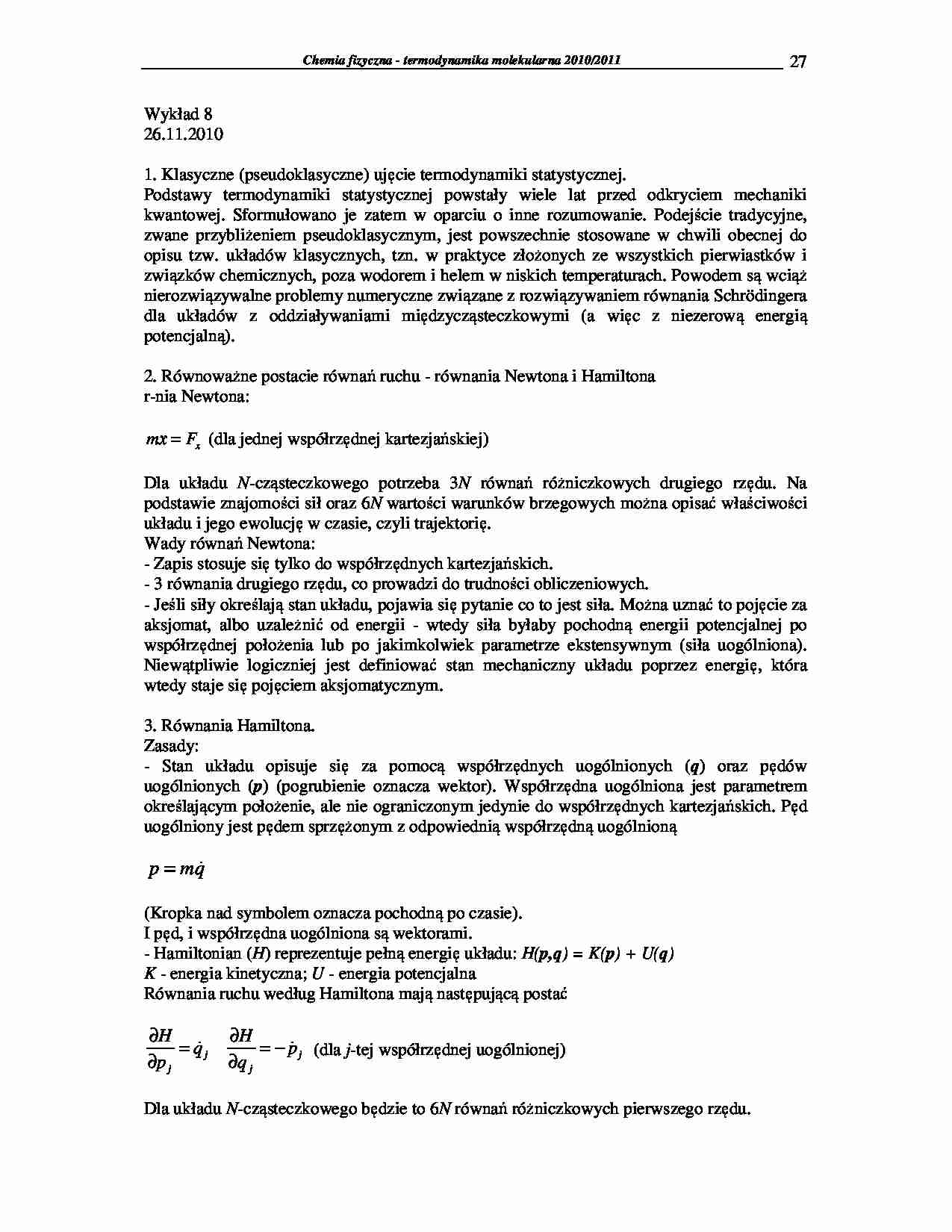 Chemia fizyczna - termodynamika molekularna 2009/2010-wykłady22 - strona 1
