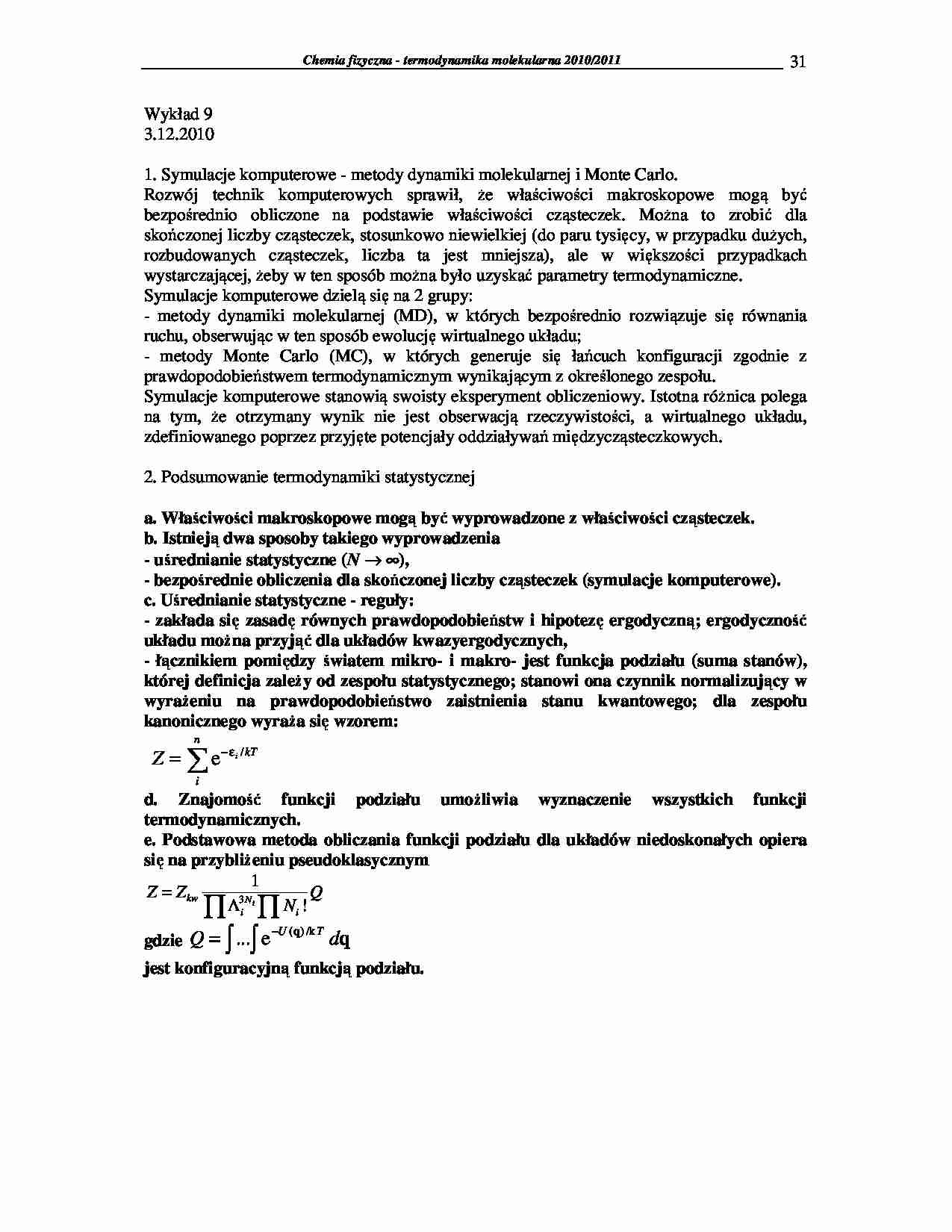 Chemia fizyczna - termodynamika molekularna 2009/2010-wykłady23 - strona 1
