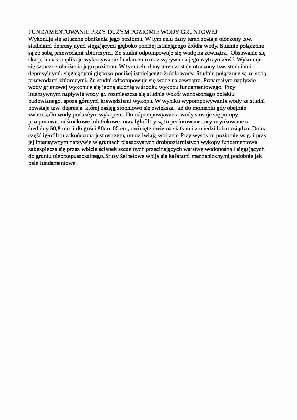 Fundamentowanie przy dużym poziomie wody gruntowej - strona 1