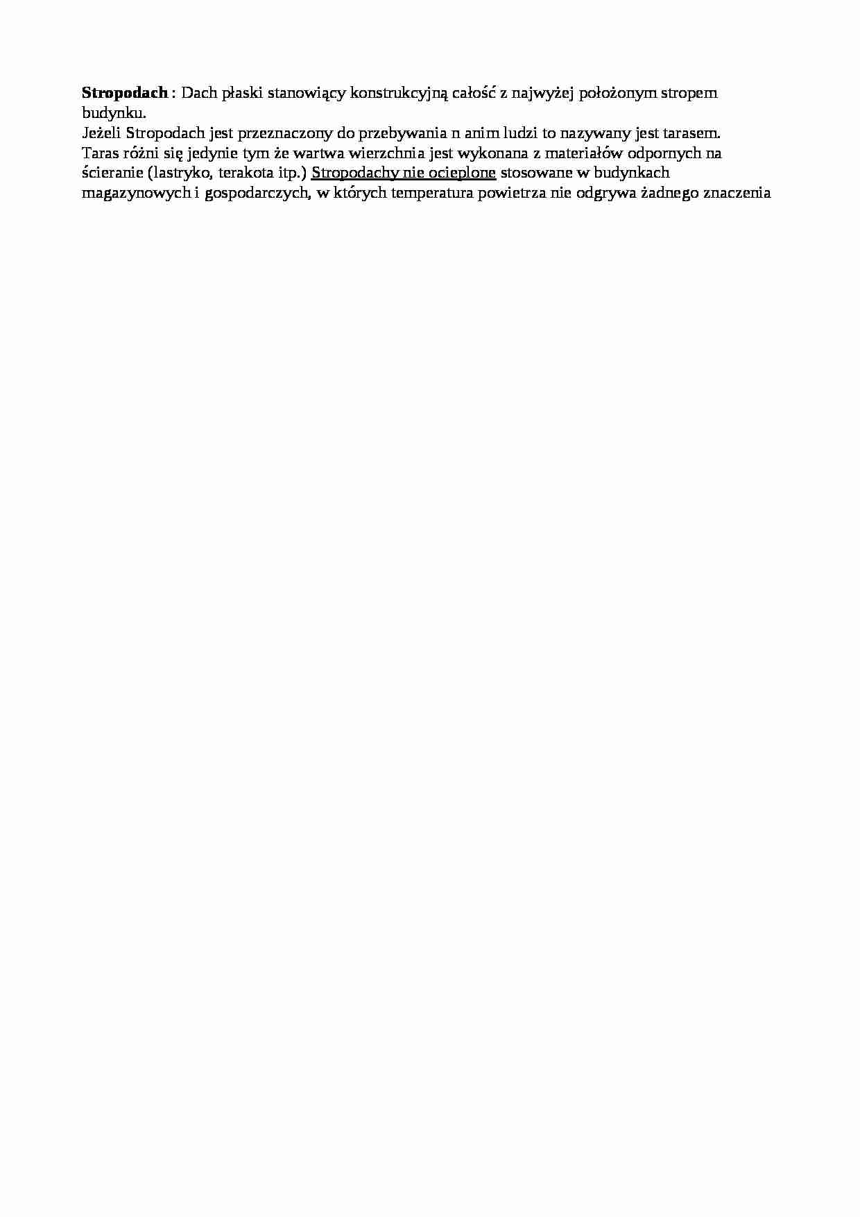 Podstawy budownictwa - Stropodach - strona 1