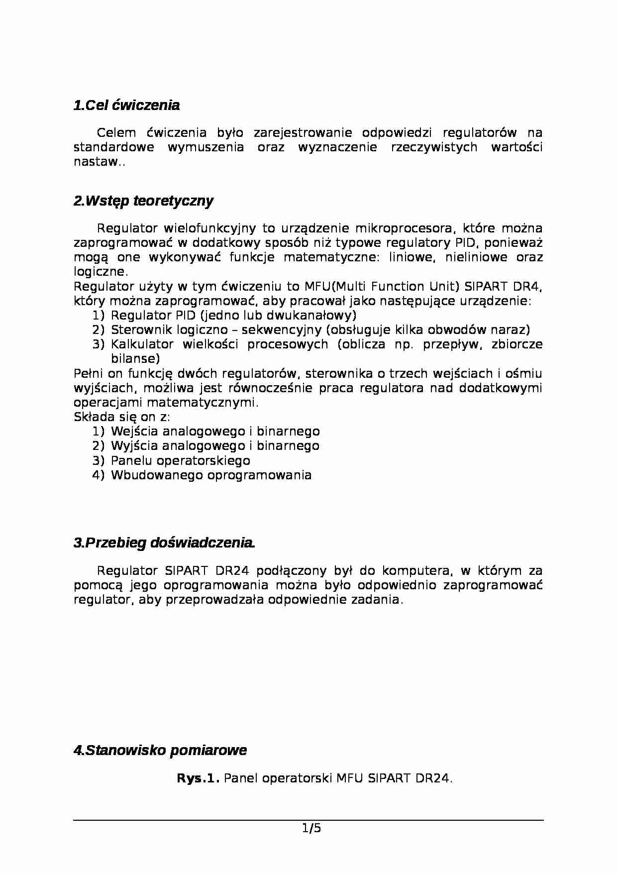 Zarejestrowanie odpowiedzi regulatorów na standardowe wymuszenia-sprawozdanie - strona 1