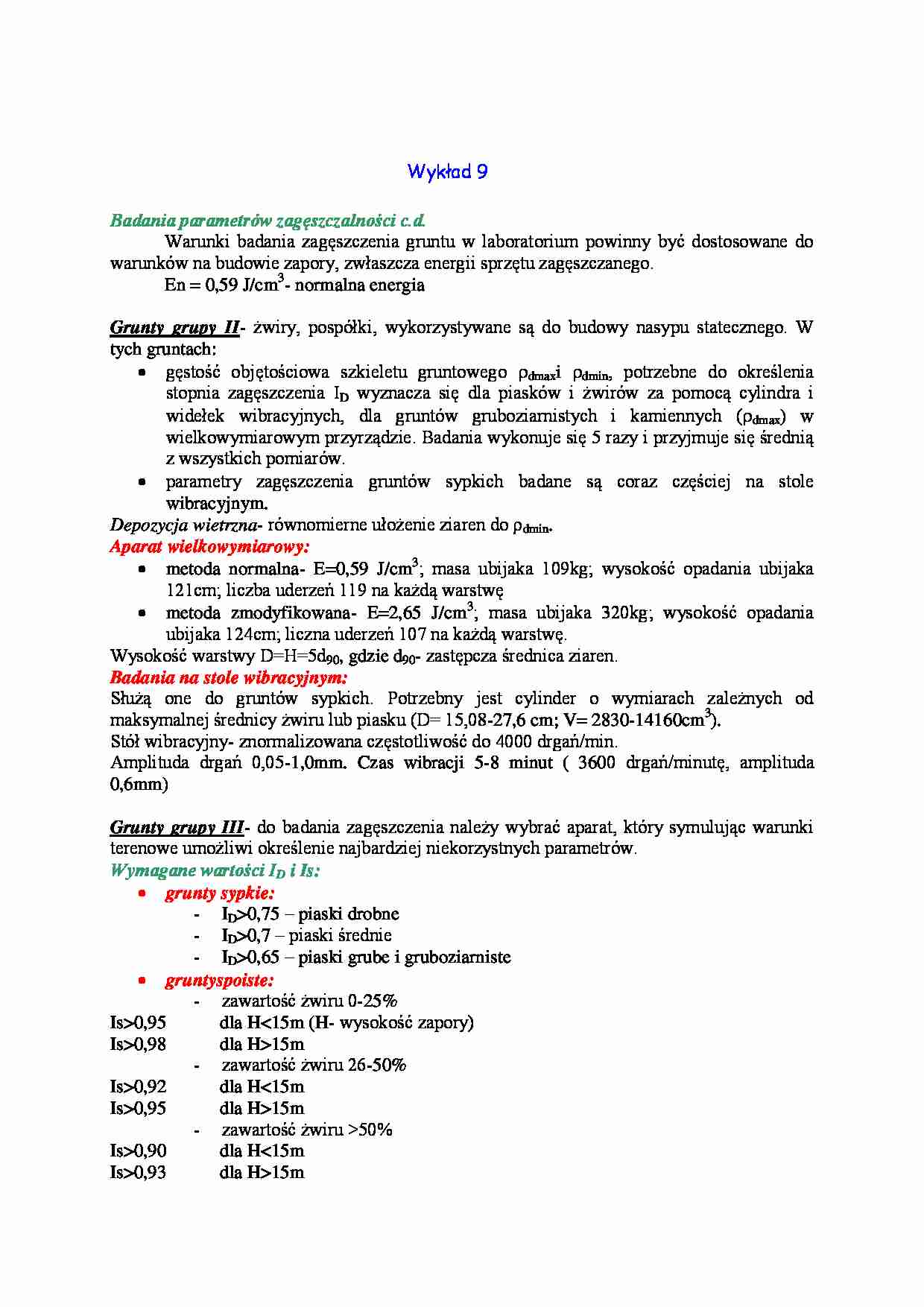 Badania parametrów zagęszczalności-Wykład  - strona 1