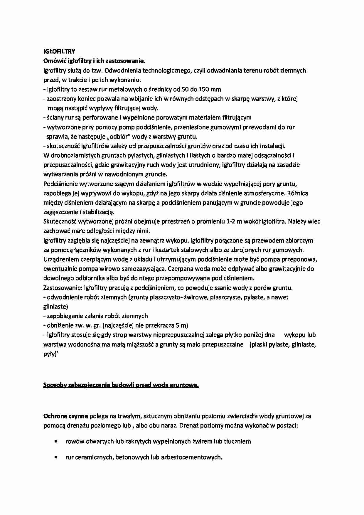 Sposoby zabezpieczania budowli przed wodą gruntowa-opracowanie - strona 1