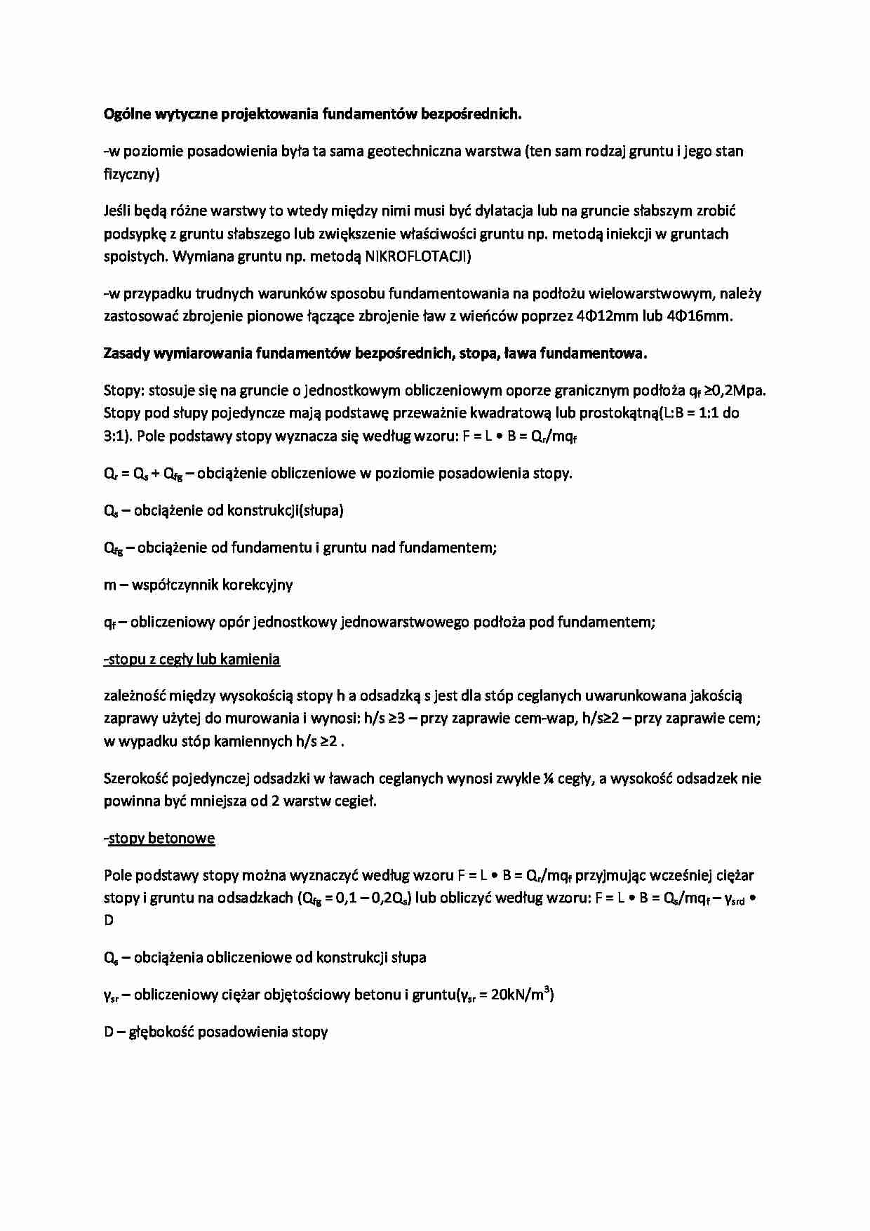 Ogólne wytyczne projektowania fundamentów bezpośrednich-opracowanie - strona 1