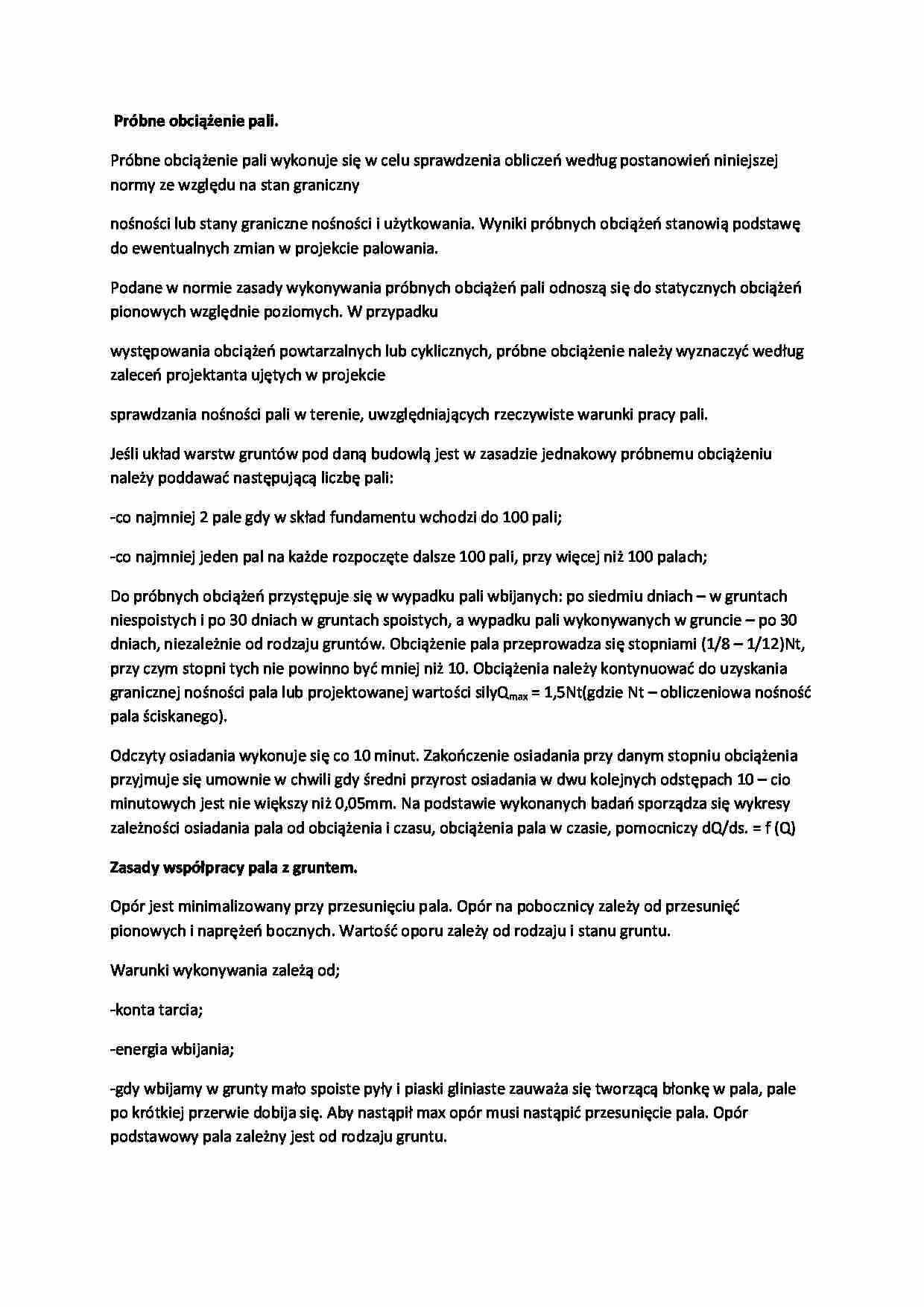 Próbne obciążenie pali oraz zasady współpracy gruntu z palem-opracowanie - strona 1
