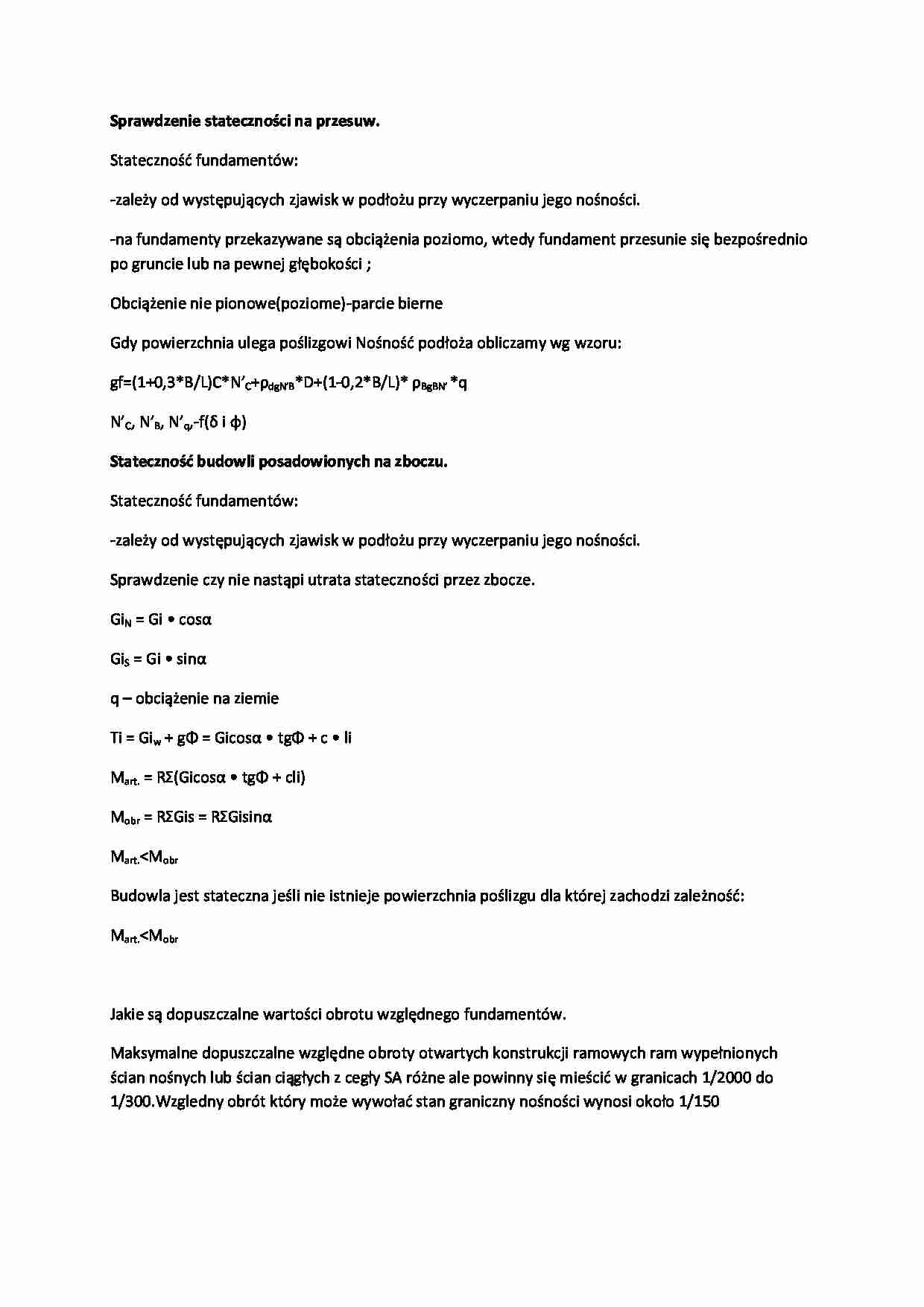 Sprawdzenie stateczności na przesuw i obrót-opracowanie - strona 1