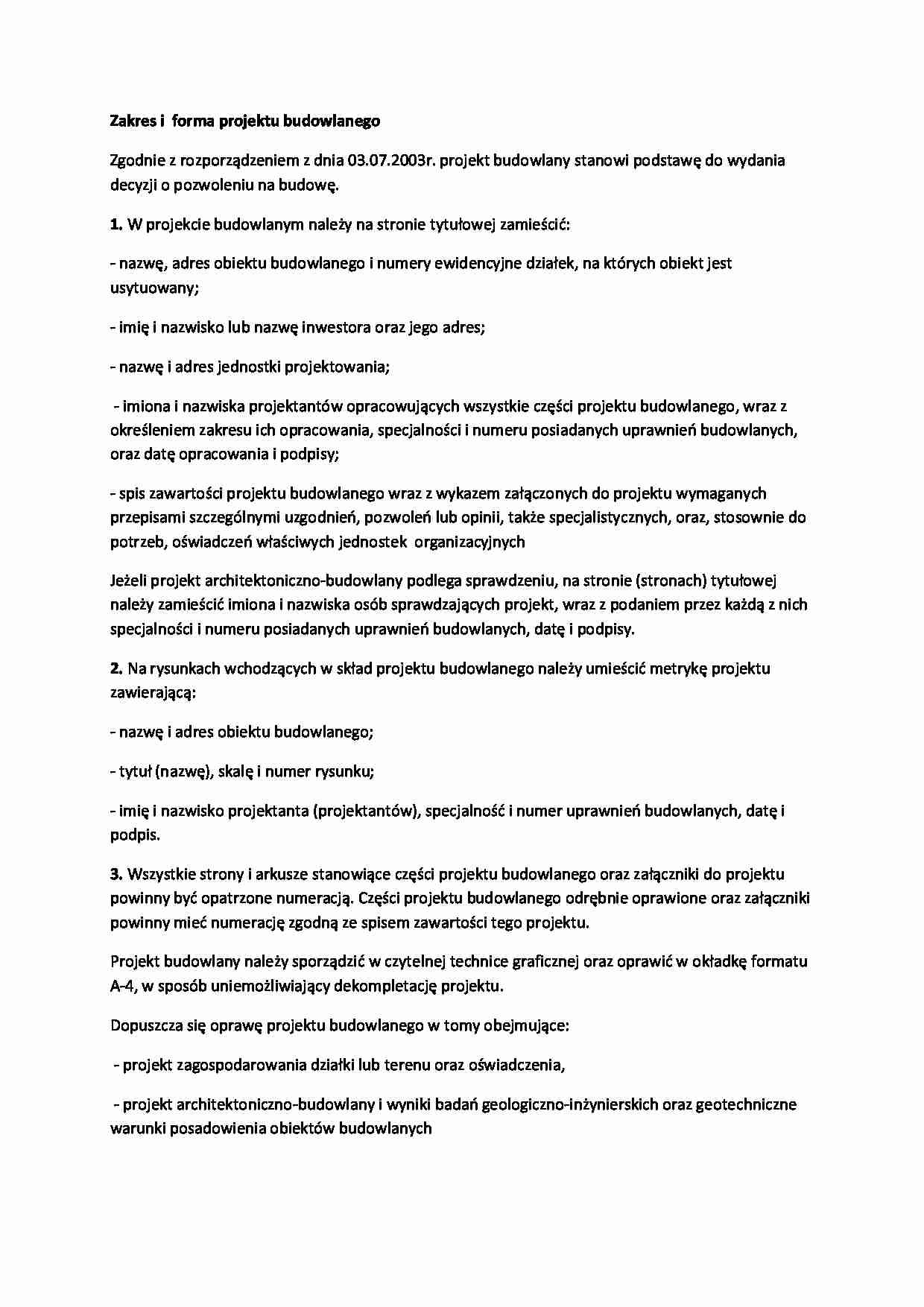 Zakres i  forma projektu budowlanego-opracowanie - strona 1
