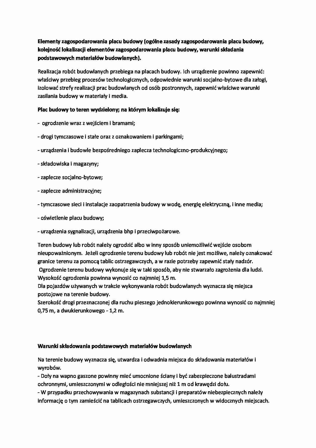 Elementy zagospodarowania placu budowy-opracowanie - strona 1