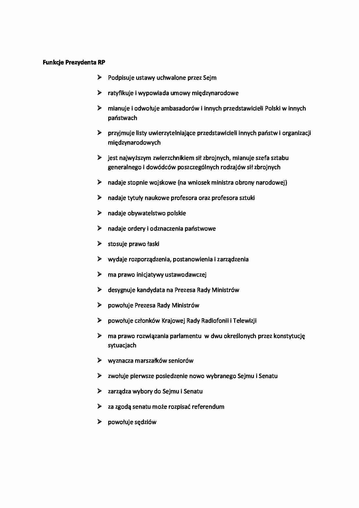 Funkcje Prezydenta RP i Rady Ministra-opracowanie - strona 1