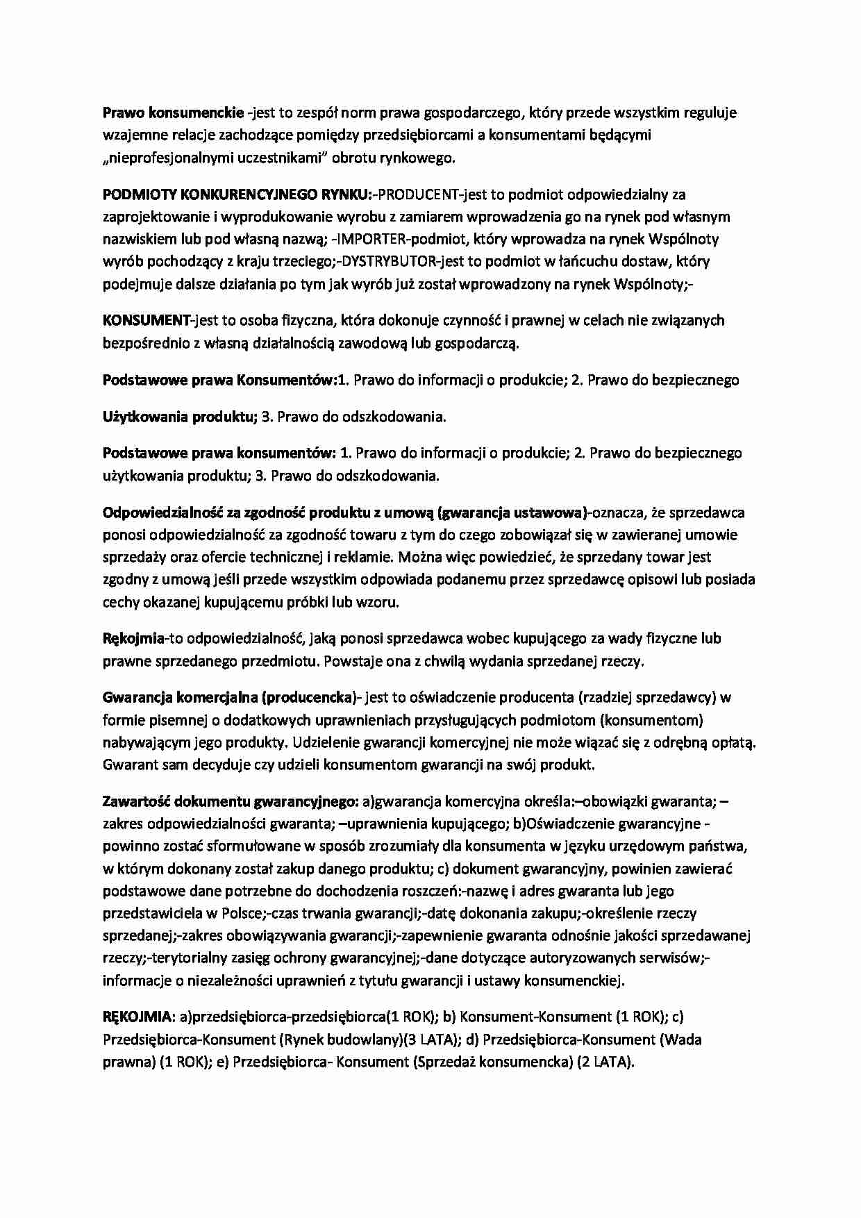 Prawo konsumenckie-opracowanie - strona 1