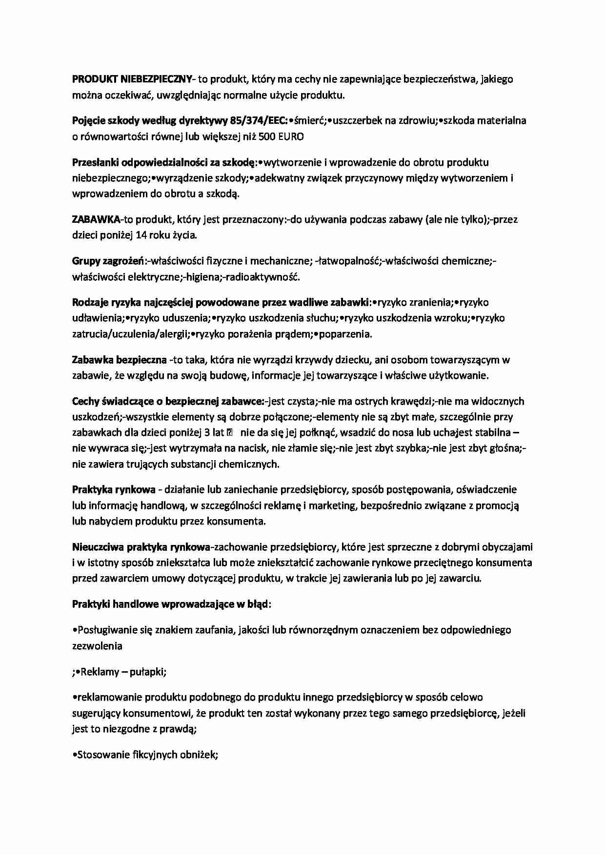 Produkt niebezpieczny i praktyki handlowe-opracowanie - strona 1