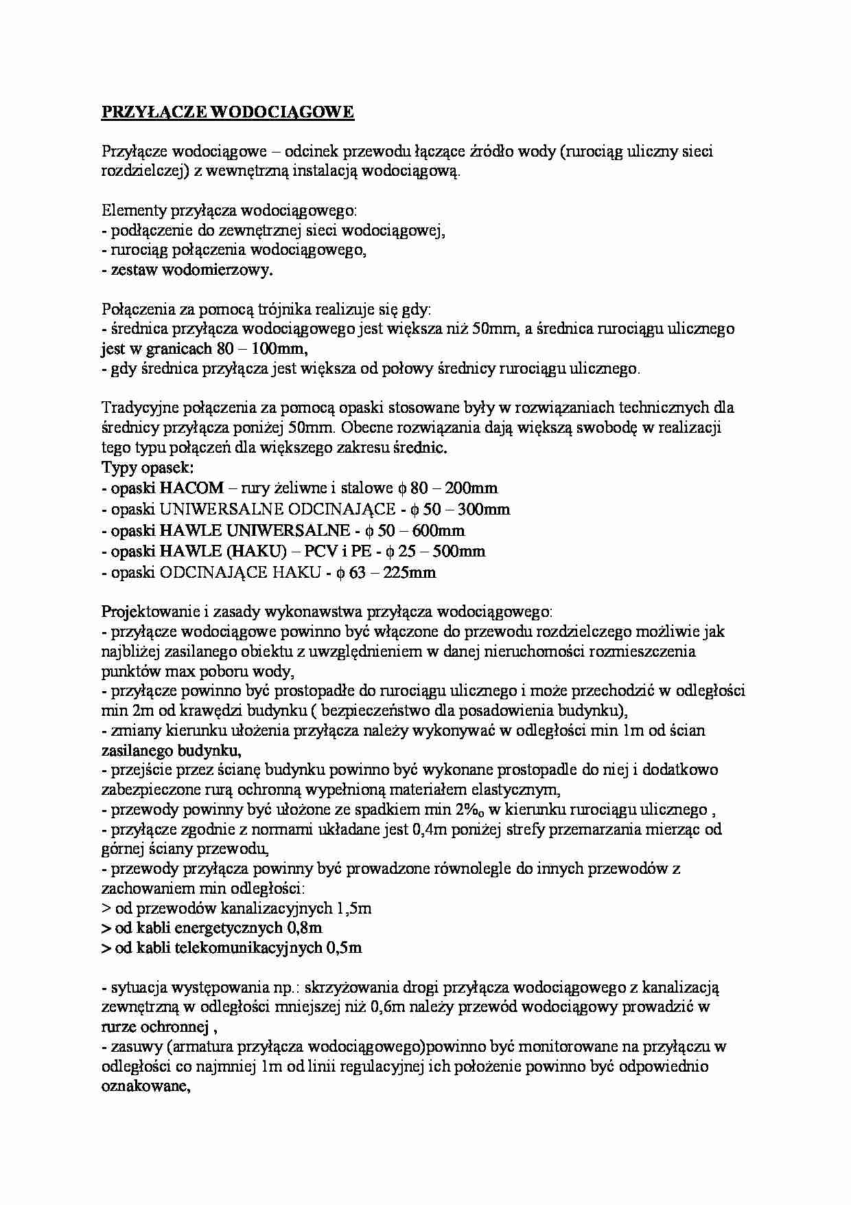 Przyłącze wodociągowe -projekt - strona 1