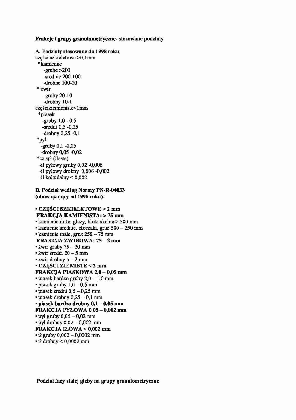 Frakcje i grupy granulometryczne-opracowanie - strona 1