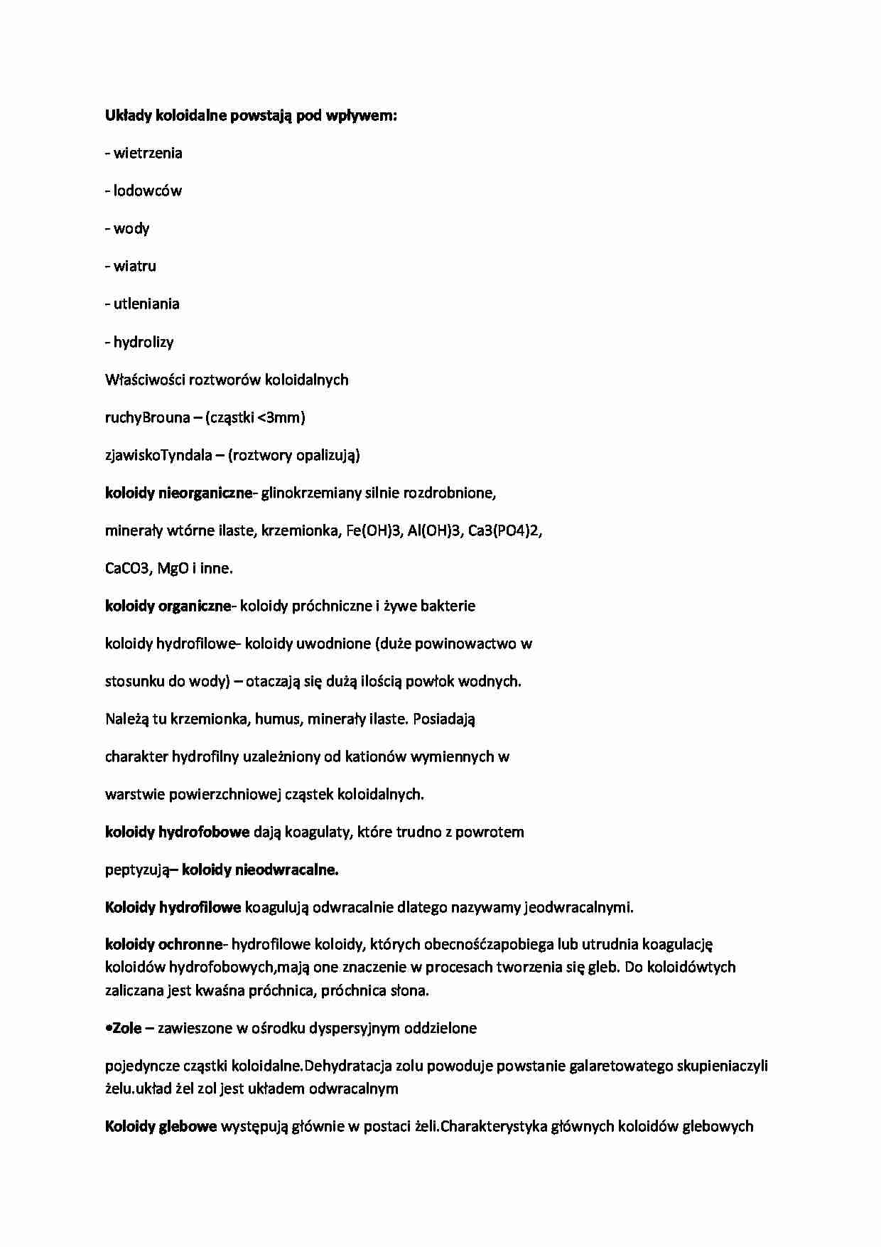 Koloidy - powstawanie i podział-opracowanie - strona 1