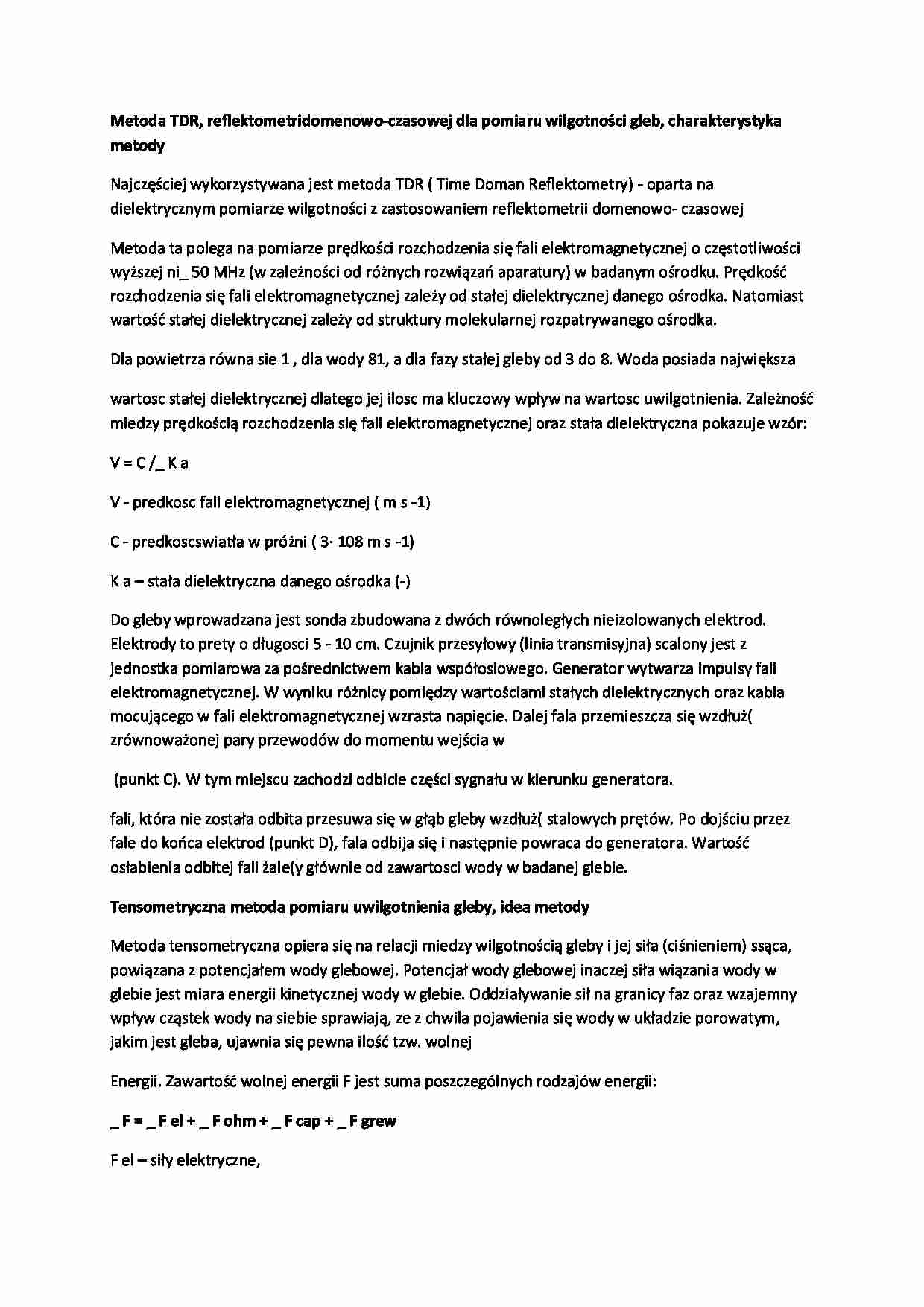 Różne metody pomiaru wilgotności gleby-opracowanie - strona 1