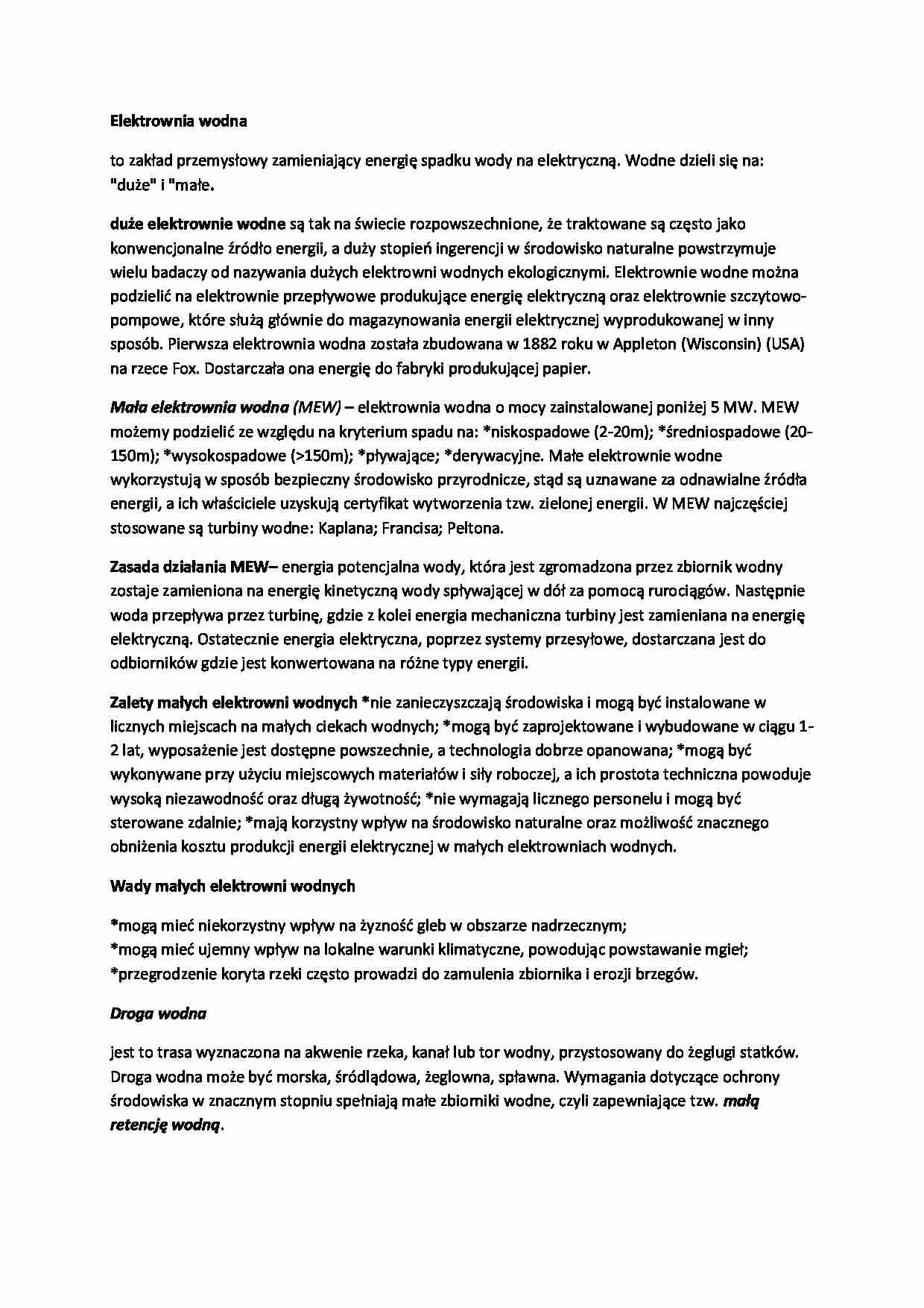 Elektrownia wodna i droga wodna-opracowanie - strona 1