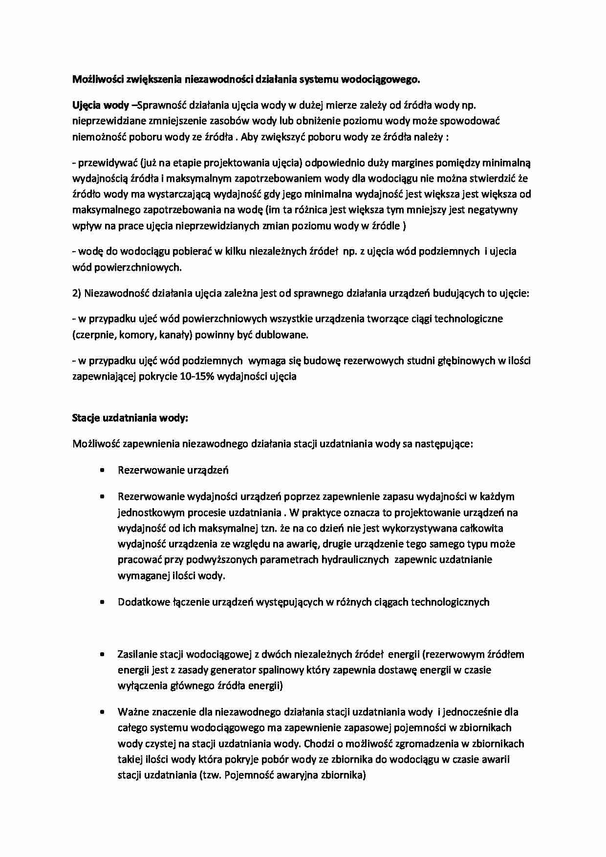 Możliwości zwiększenia niezawodności działania systemu wodociągowego-opracowanie - strona 1