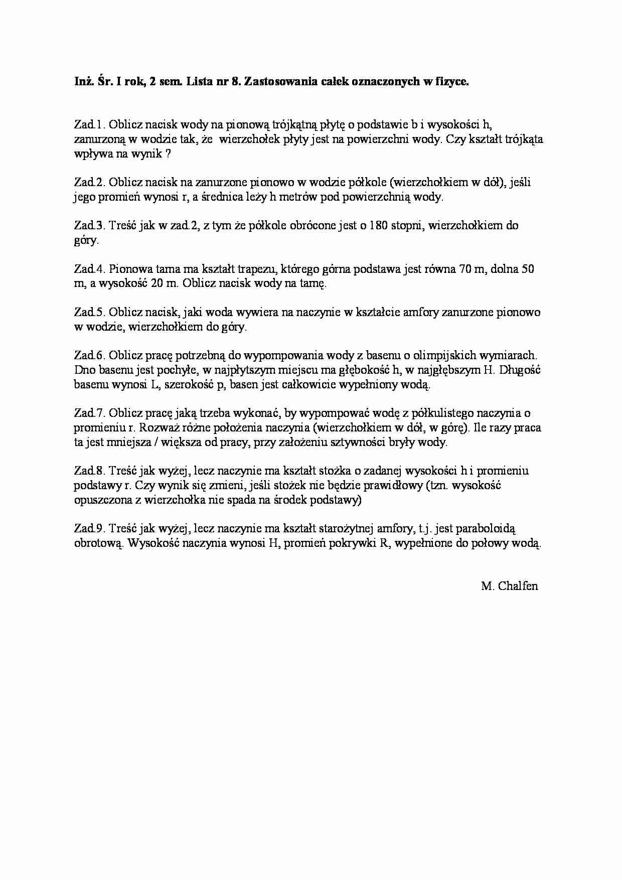 Zastosowania całek oznaczonych w fizyce-zadania - strona 1