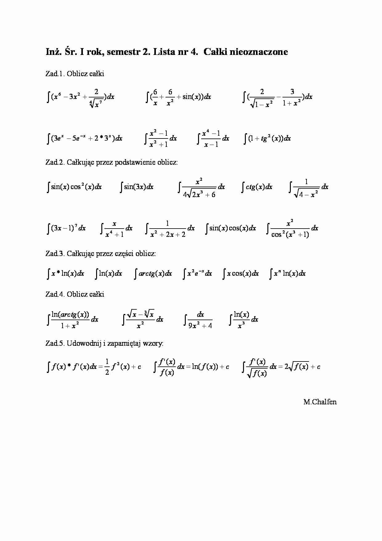Całki nieoznaczone-zadania - strona 1