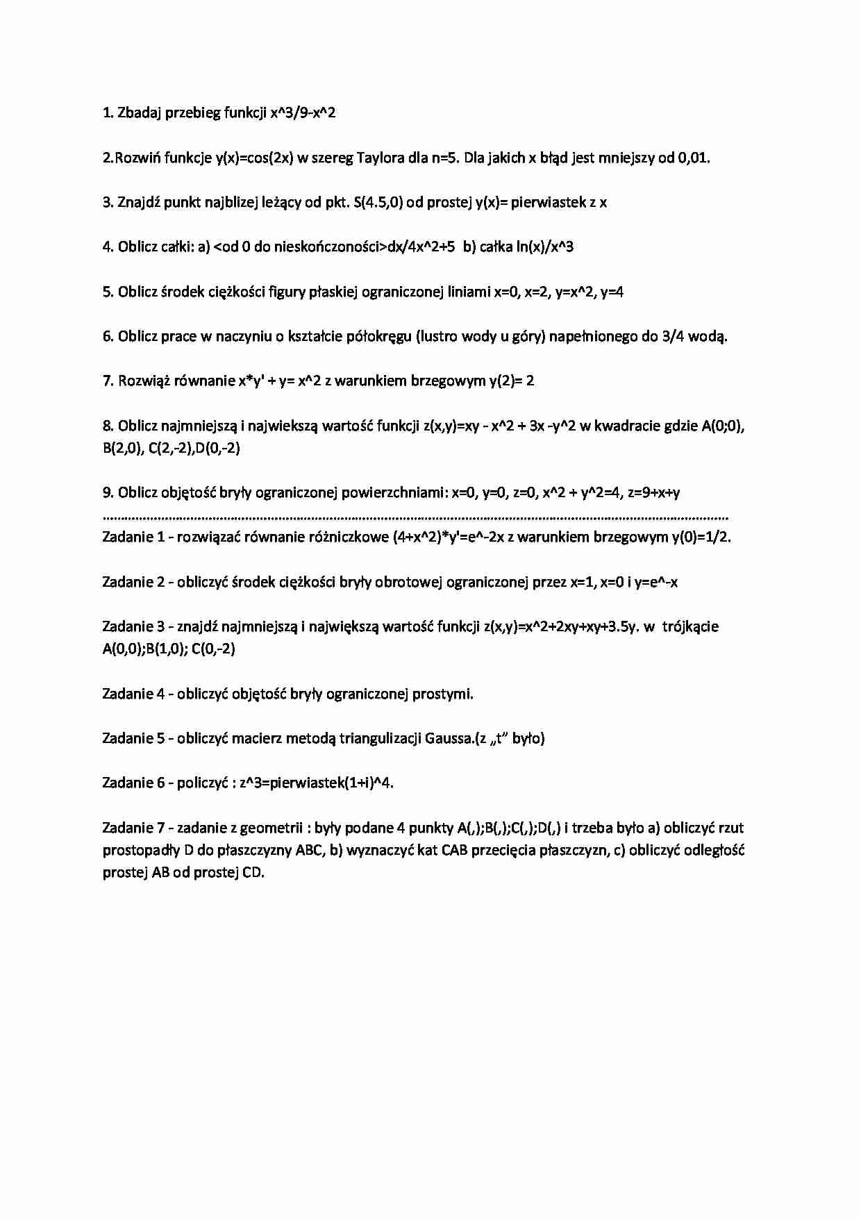 Matematyka-zadania na egzamin - strona 1